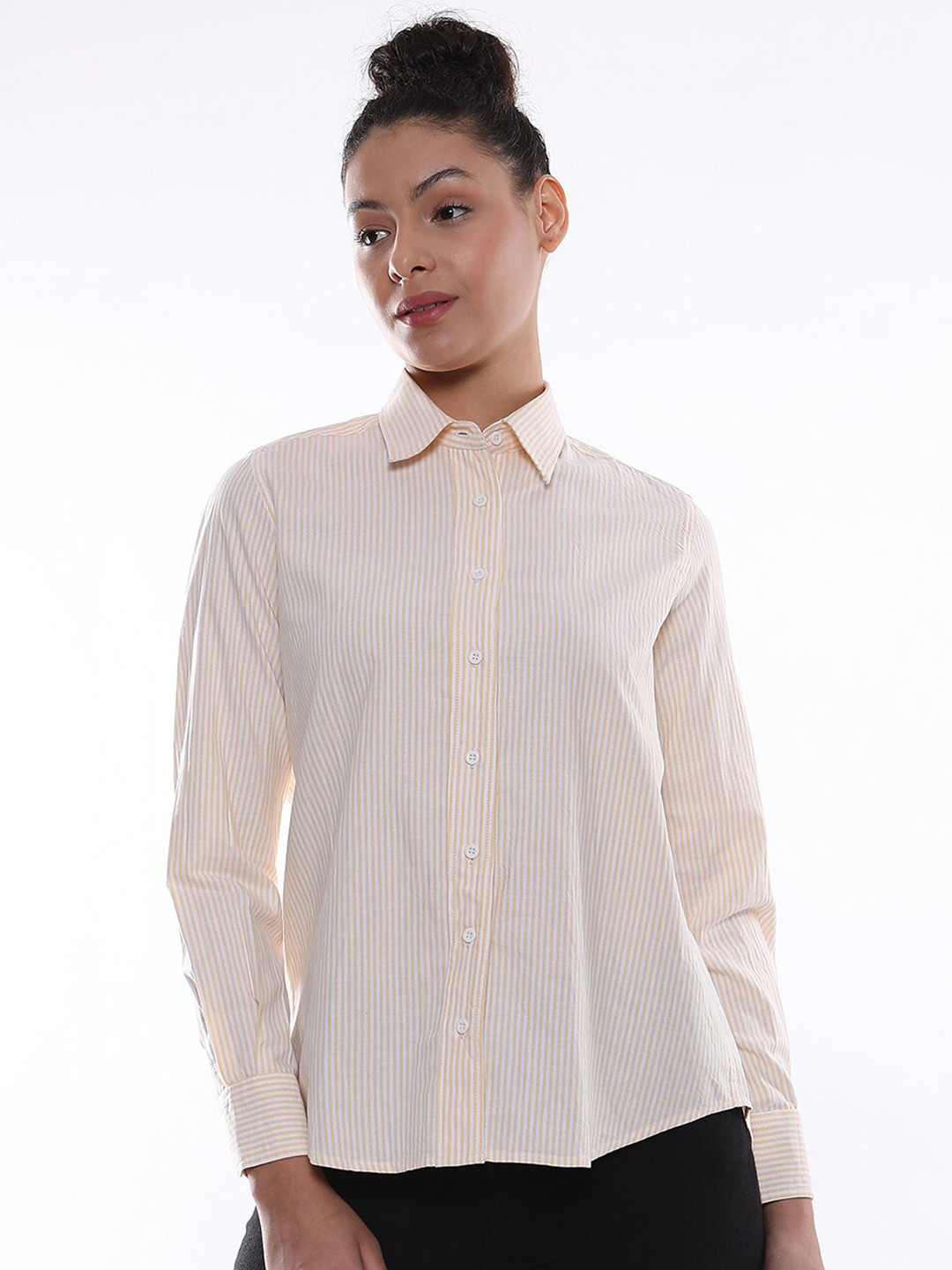 

Gazillion Comfort Opaque Striped Oxford Weave Pure Cotton Casual Shirt, Beige