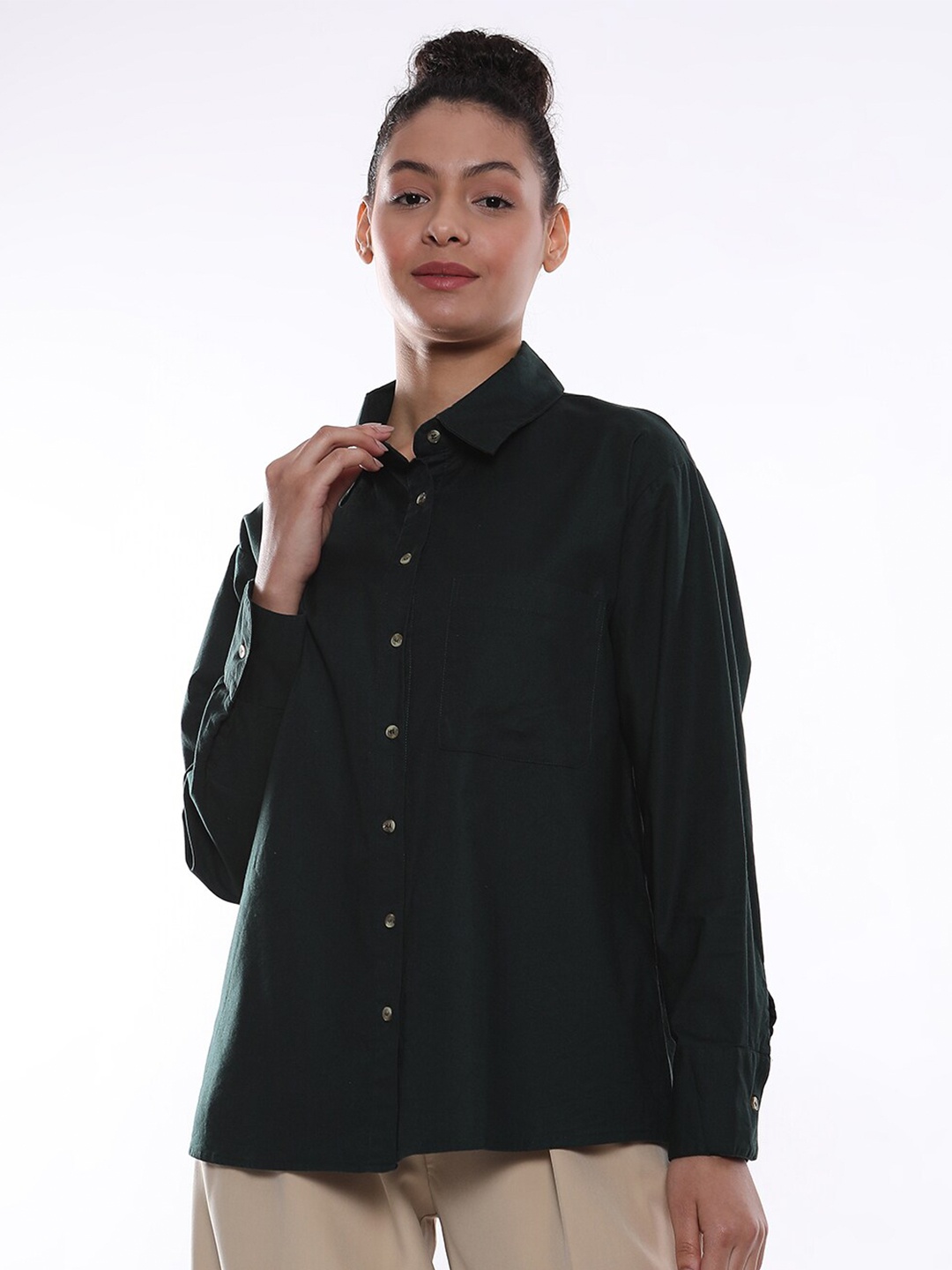 

Gazillion Contemporary Oversized Fit Opaque Casual Shirt, Green