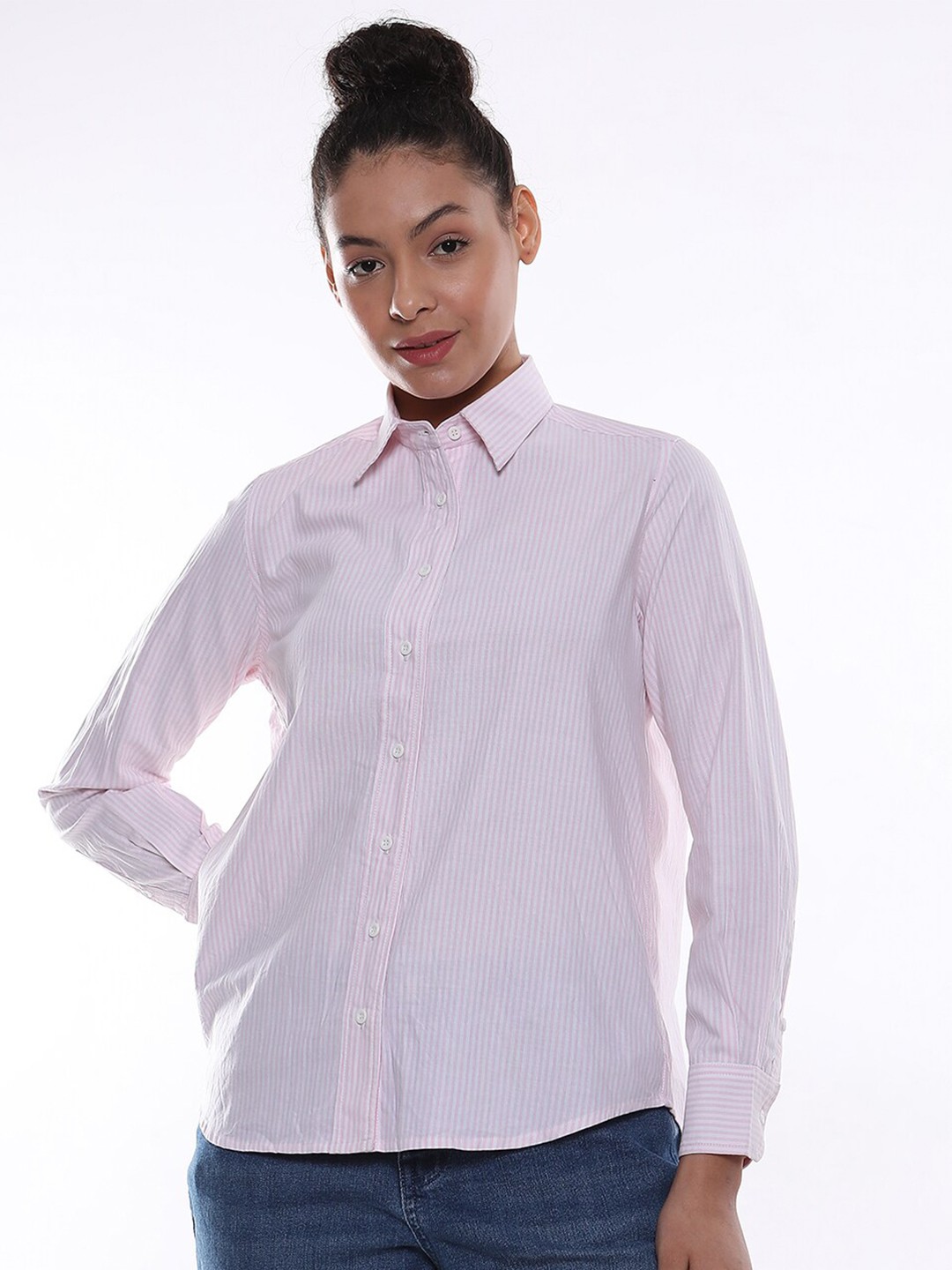 

Gazillion Comfort Opaque Striped Oxford Weave Pure Cotton Casual Shirt, Pink