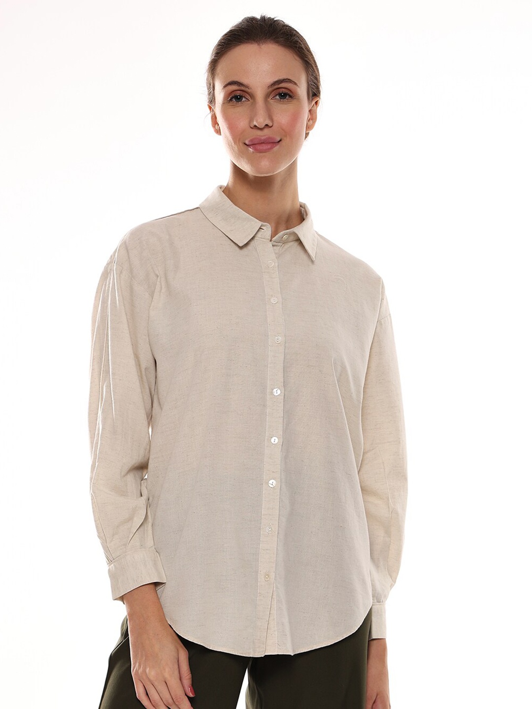 

Gazillion Comfort Opaque Cotton Linen Casual Shirt, Beige