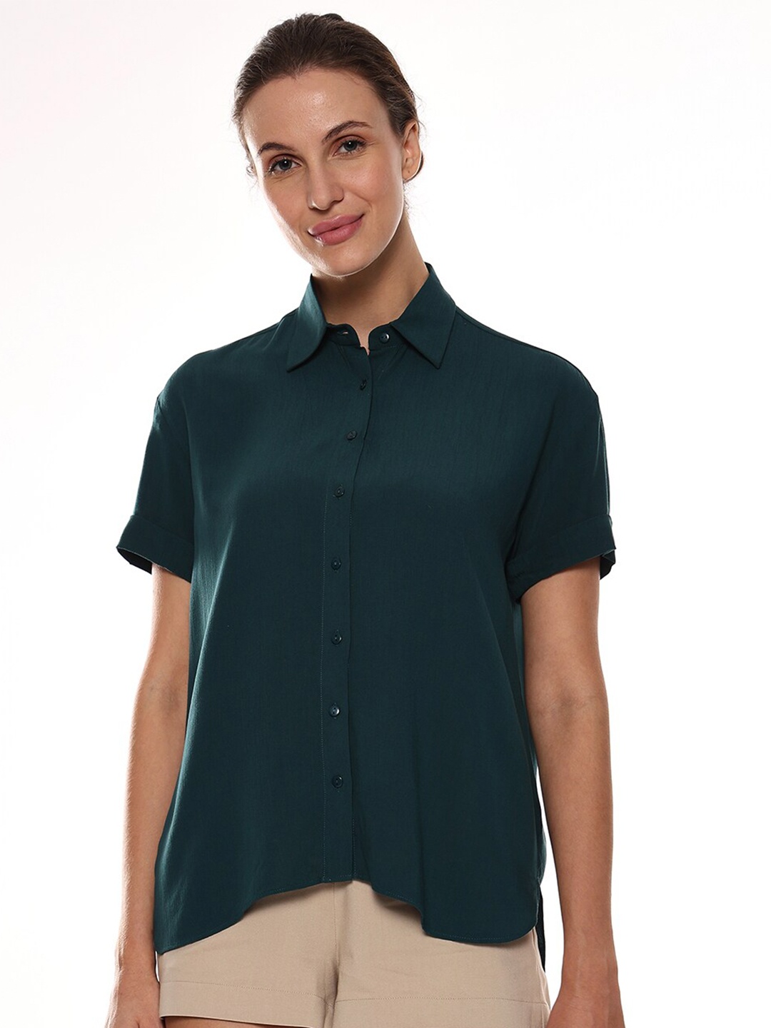 

Gazillion Comfort Boxy Fit Opaque Casual Shirt, Green