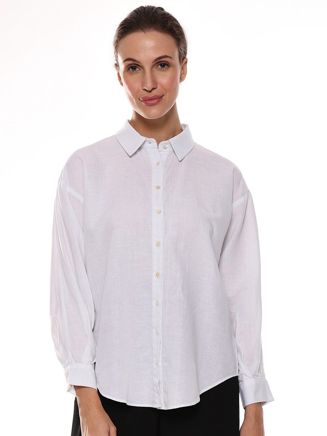 

Gazillion Comfort Drop-Shoulder Cotton Linen Formal Shirt, White