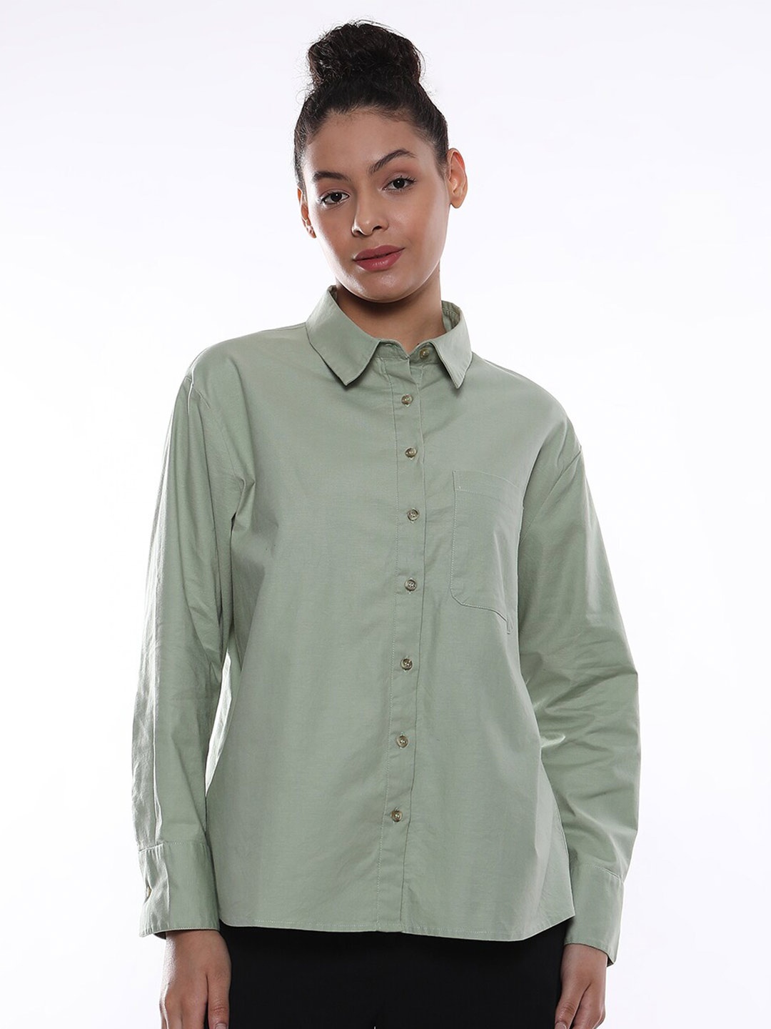 

Gazillion Comtemporary Spread Collar Cotton Casual Shirt, Green