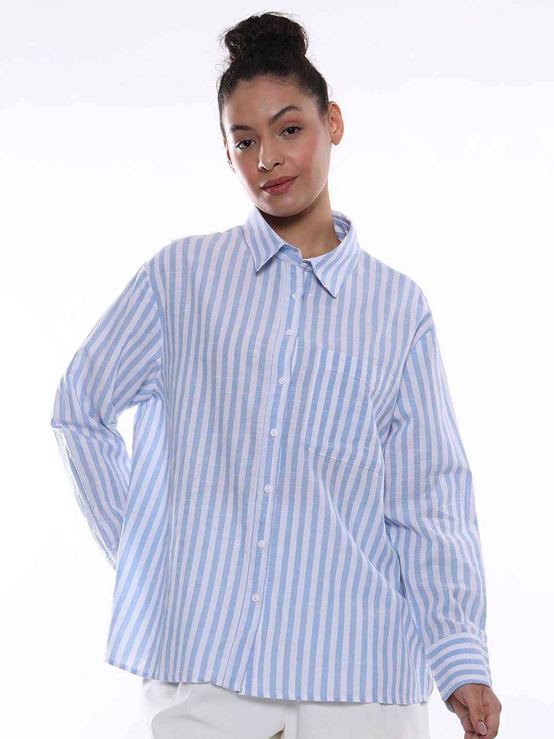 

Gazillion Contemporary Striped Pure Cotton Casual Shirt, Blue