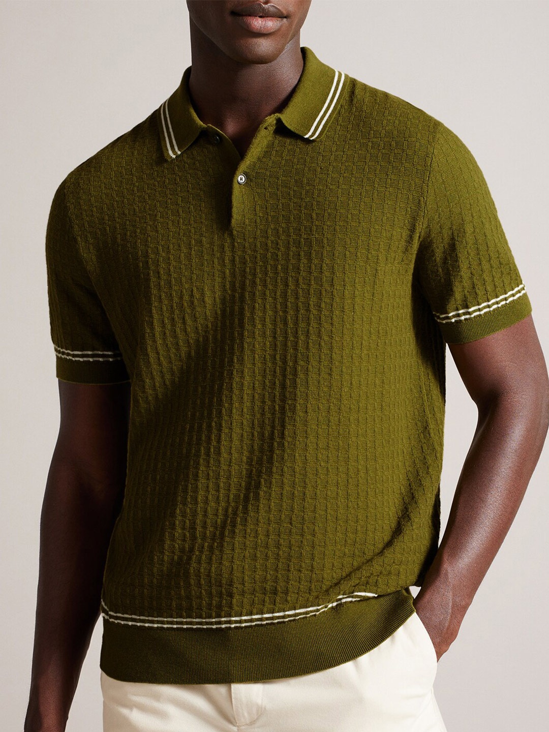 

Ted Baker Self Design Polo Collar Cotton T-shirt, Green