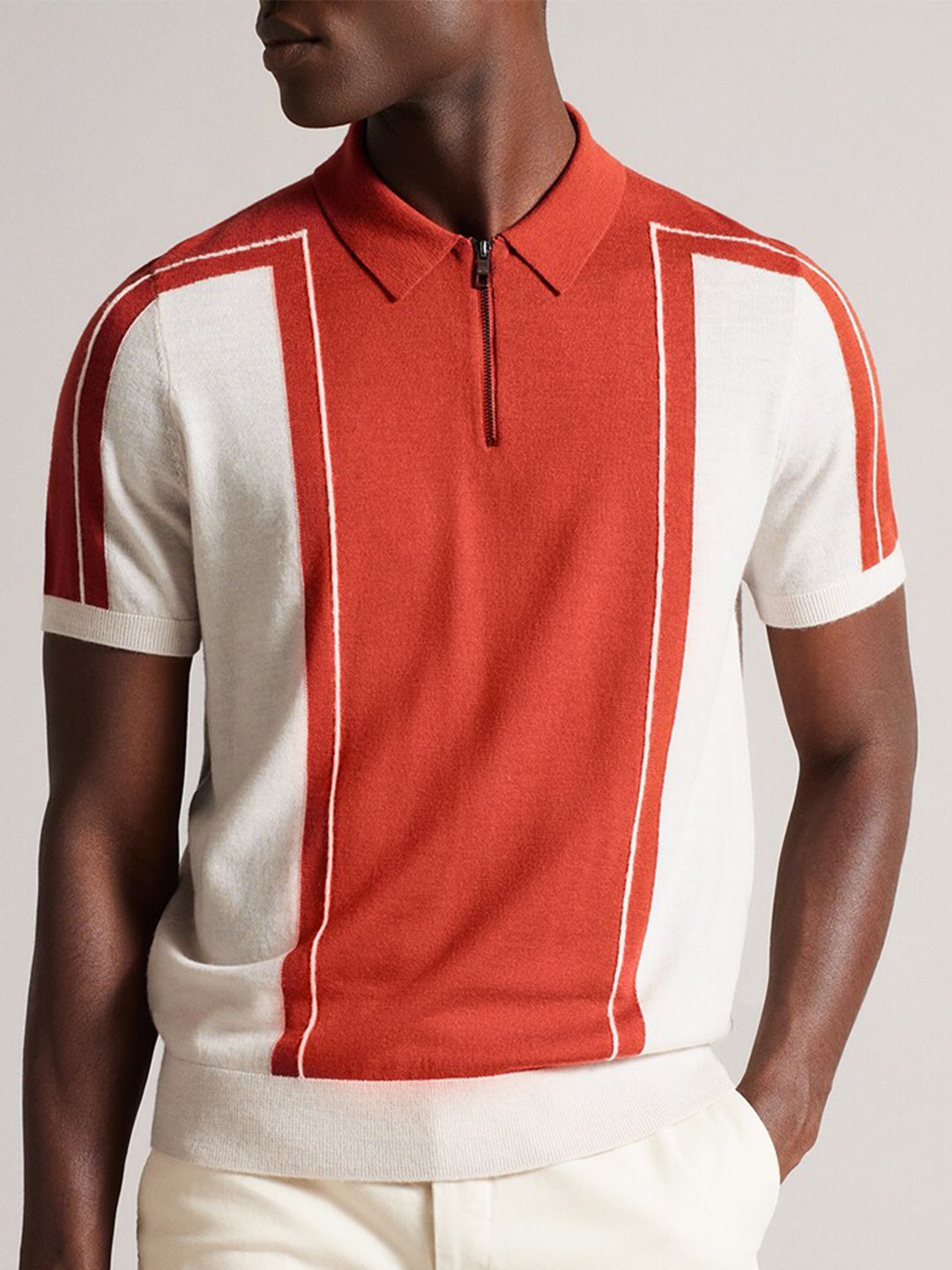 

Ted Baker Colourblocked Polo Collar Woollen T-shirt, Red
