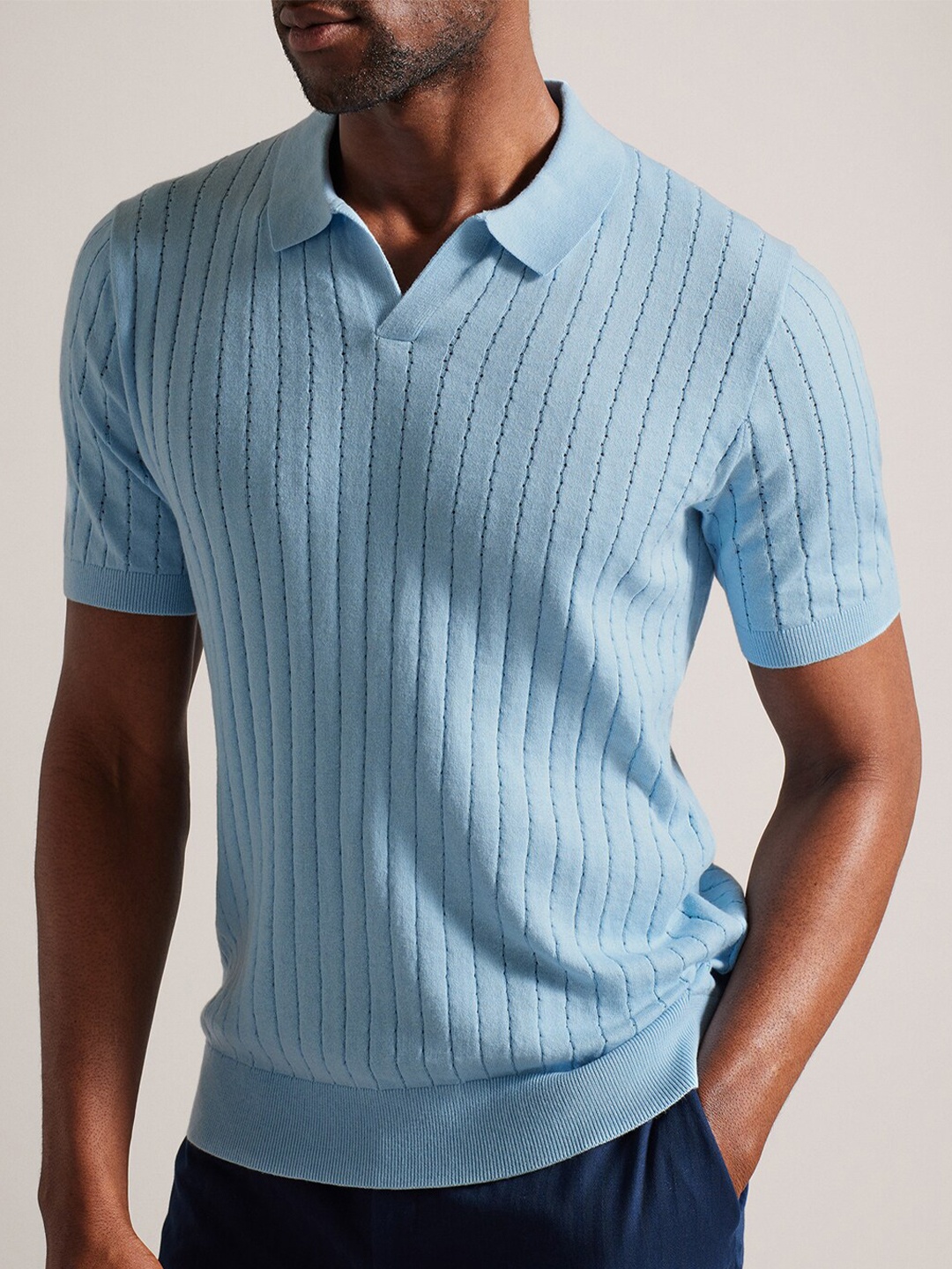 

Ted Baker Self Design Polo Collar Cotton T-shirt, Blue