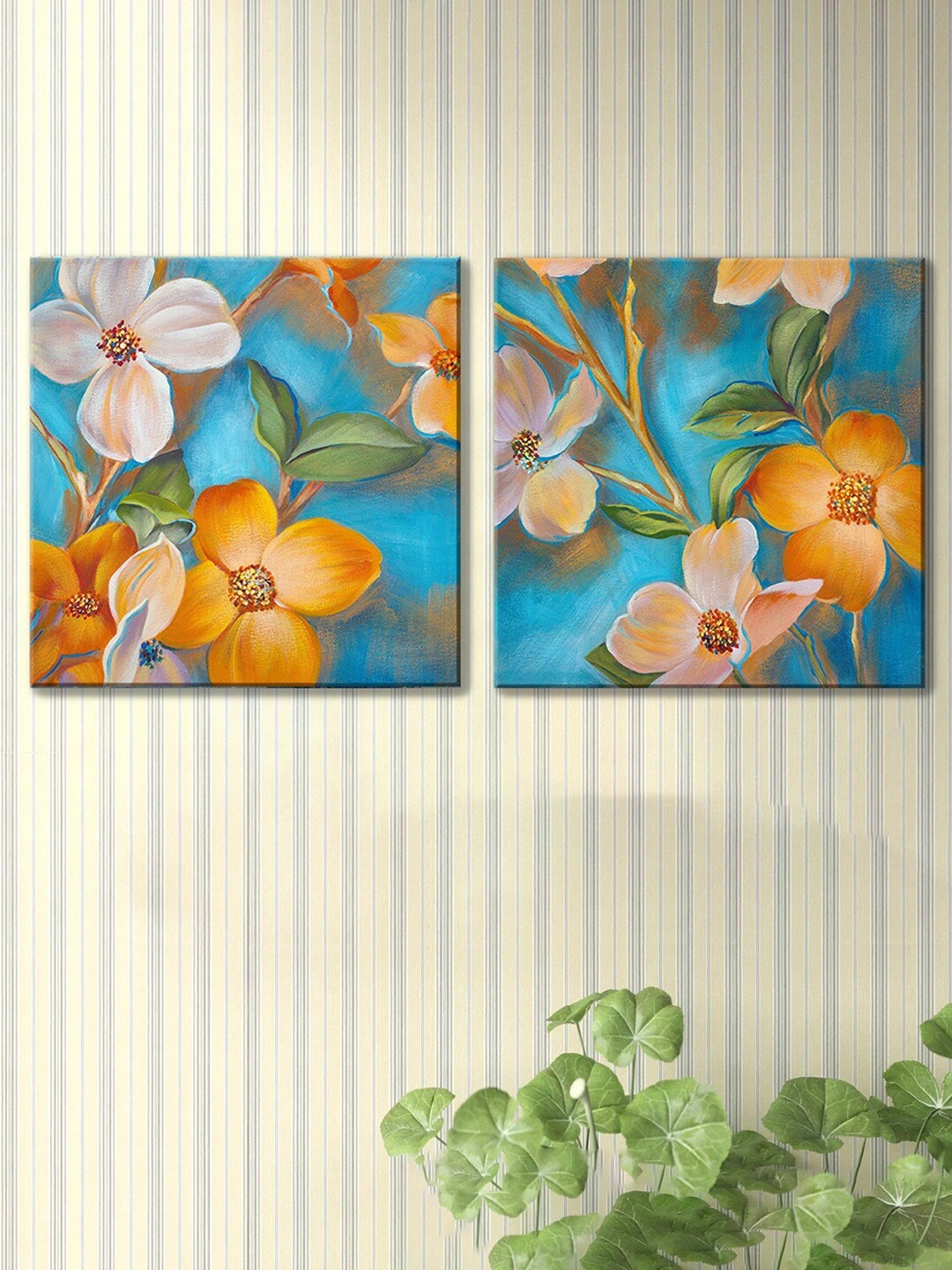 

Art Street 2 Pcs Blue & Orange Luxury Stretched Canvas Painting Wall Art
