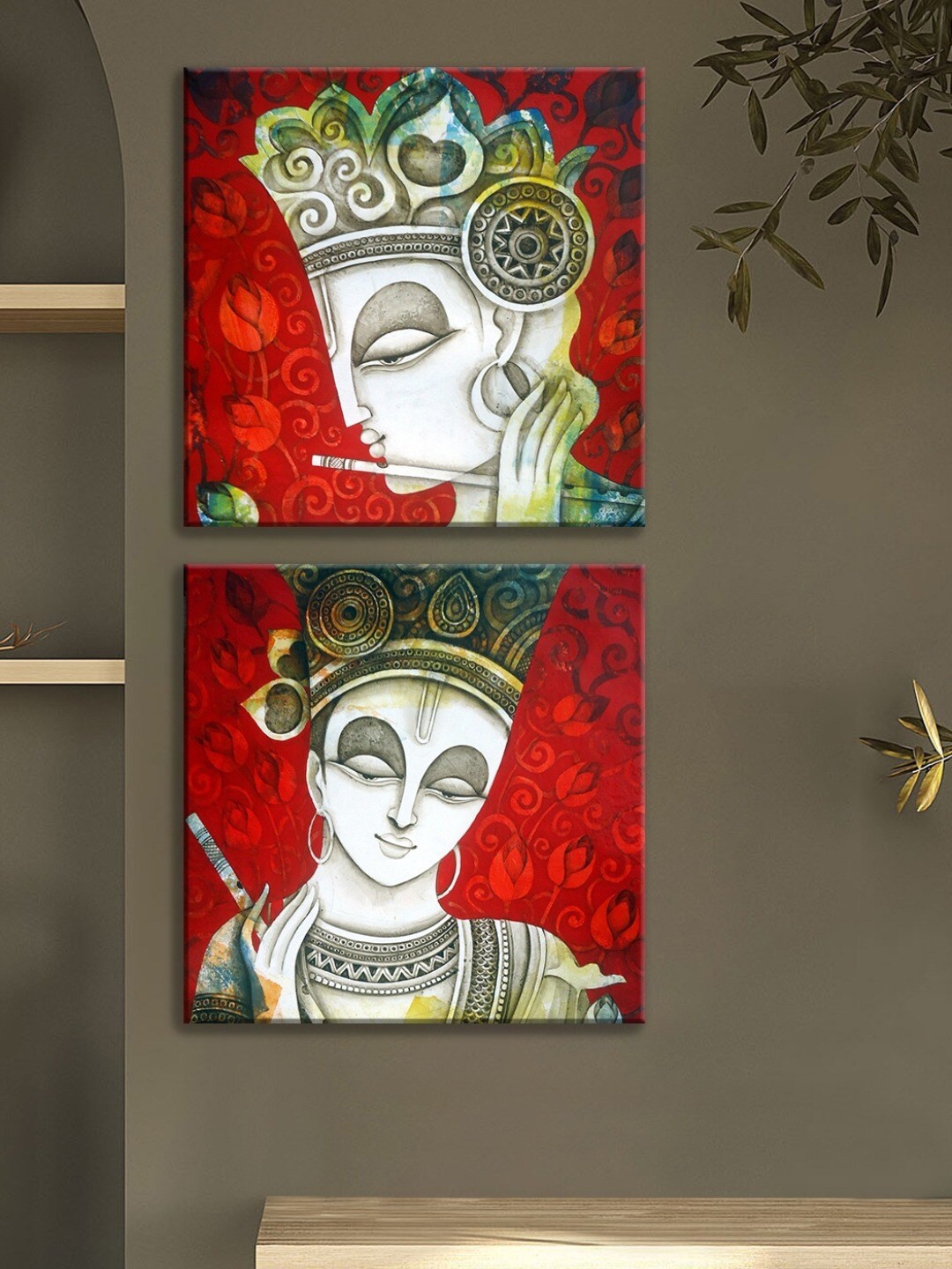 

Art Street 2 Pcs Red & White Luxury Stretched Canvas Painting Wall Art