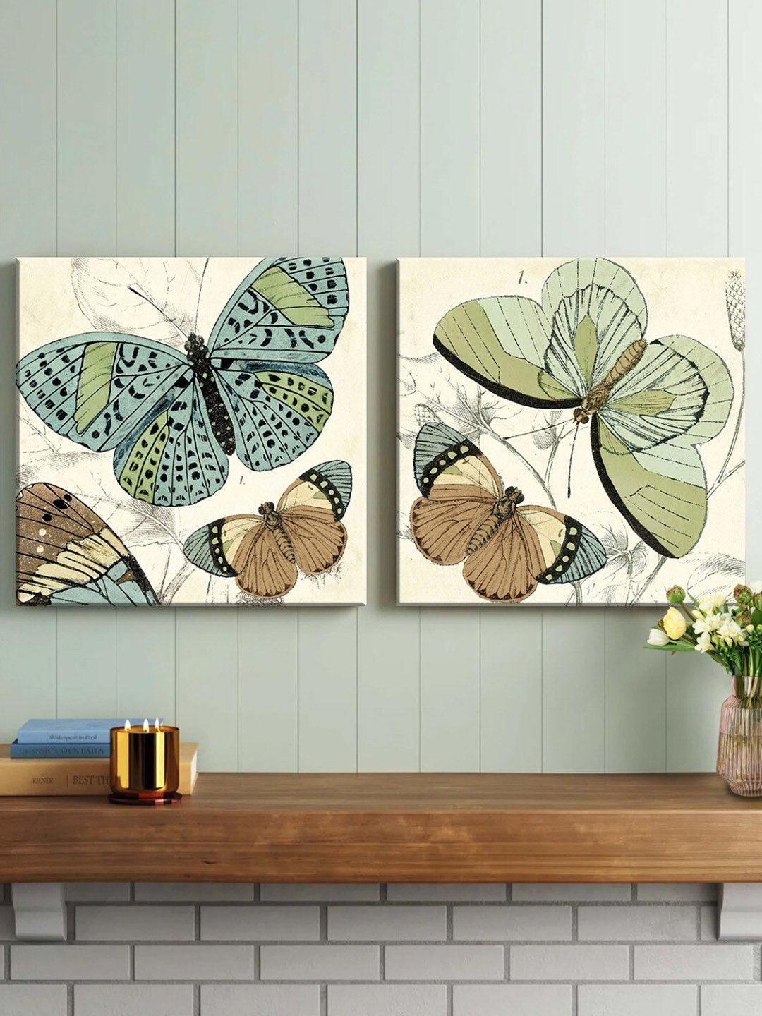 

Art Street 2 Pcs Beige & Green Luxury Stretched Canvas Painting Wall Art