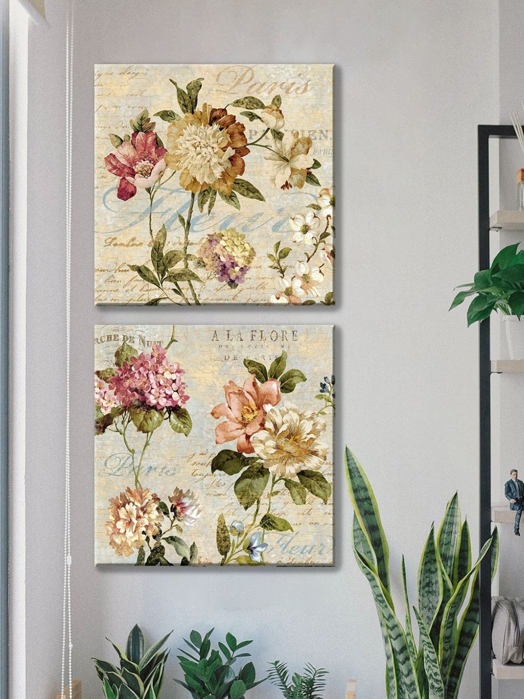 

Art Street Cream & Pink 2-Pieces Flower Printed Canvas Wall Art