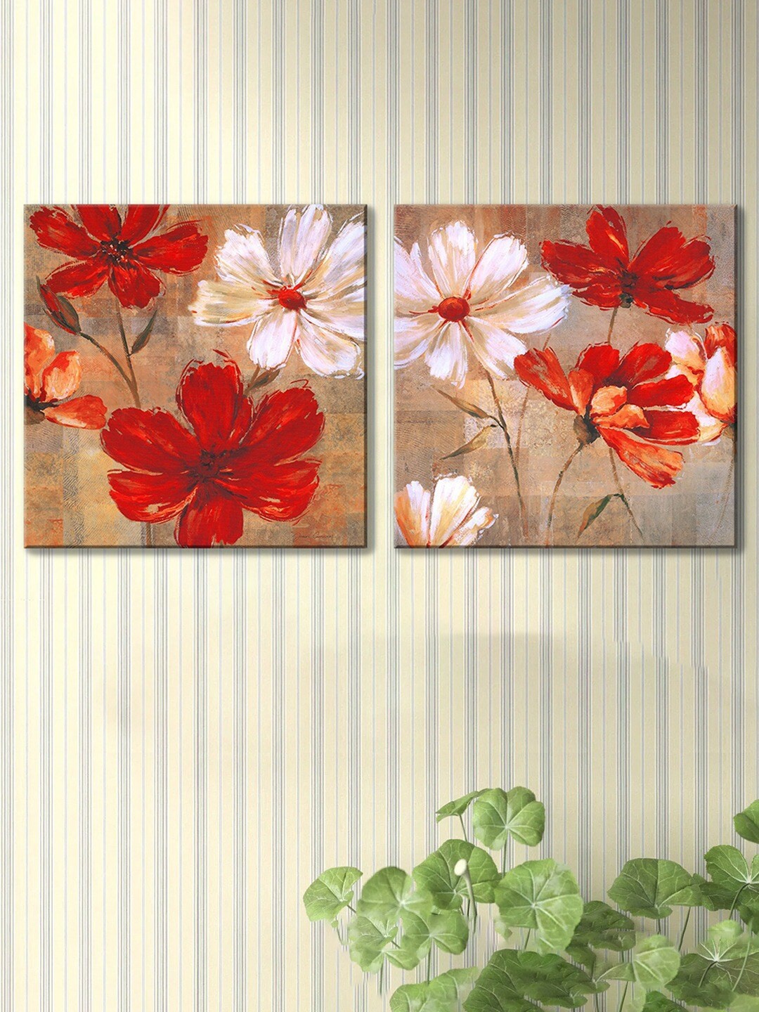 

Art Street Beige & Red 2-Pieces Flower Printed Canvas Wall Art