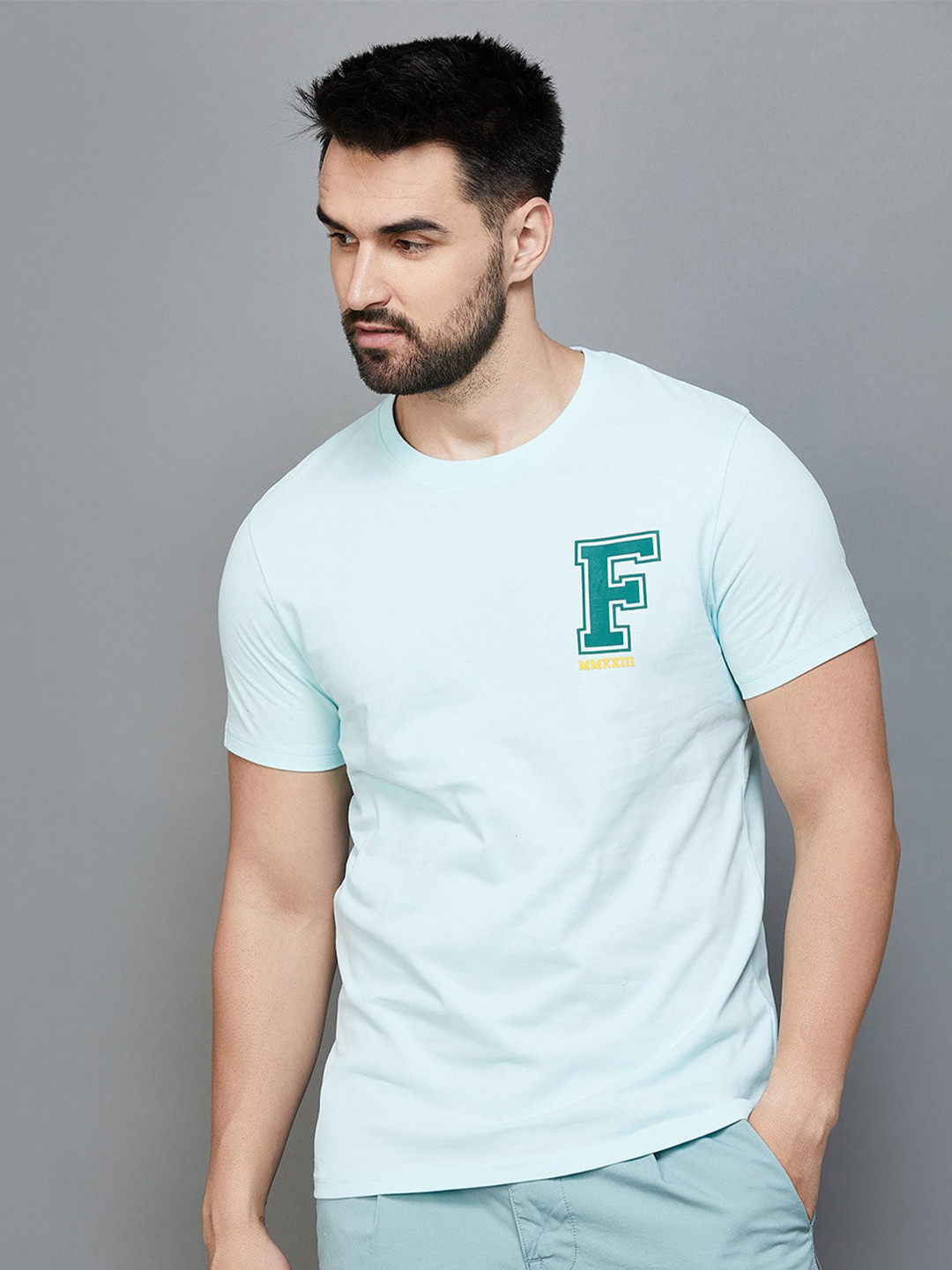 

Fame Forever by Lifestyle Typography Printed Cotton T-shirt, Sea green