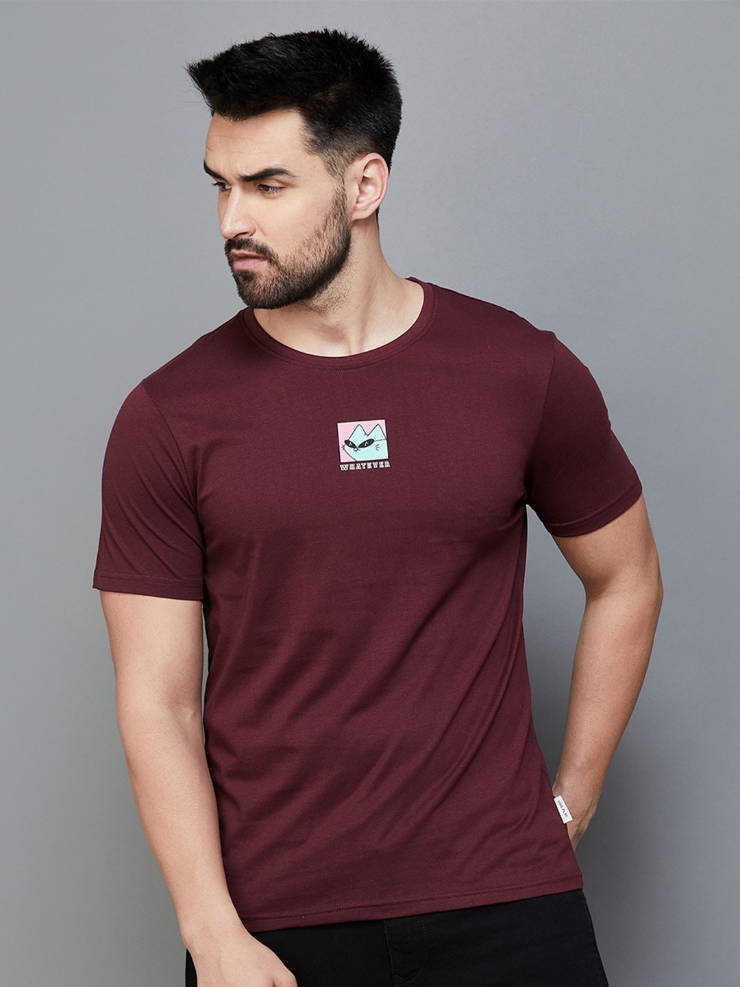 

Fame Forever by Lifestyle Round Neck Cotton T-shirt, Maroon