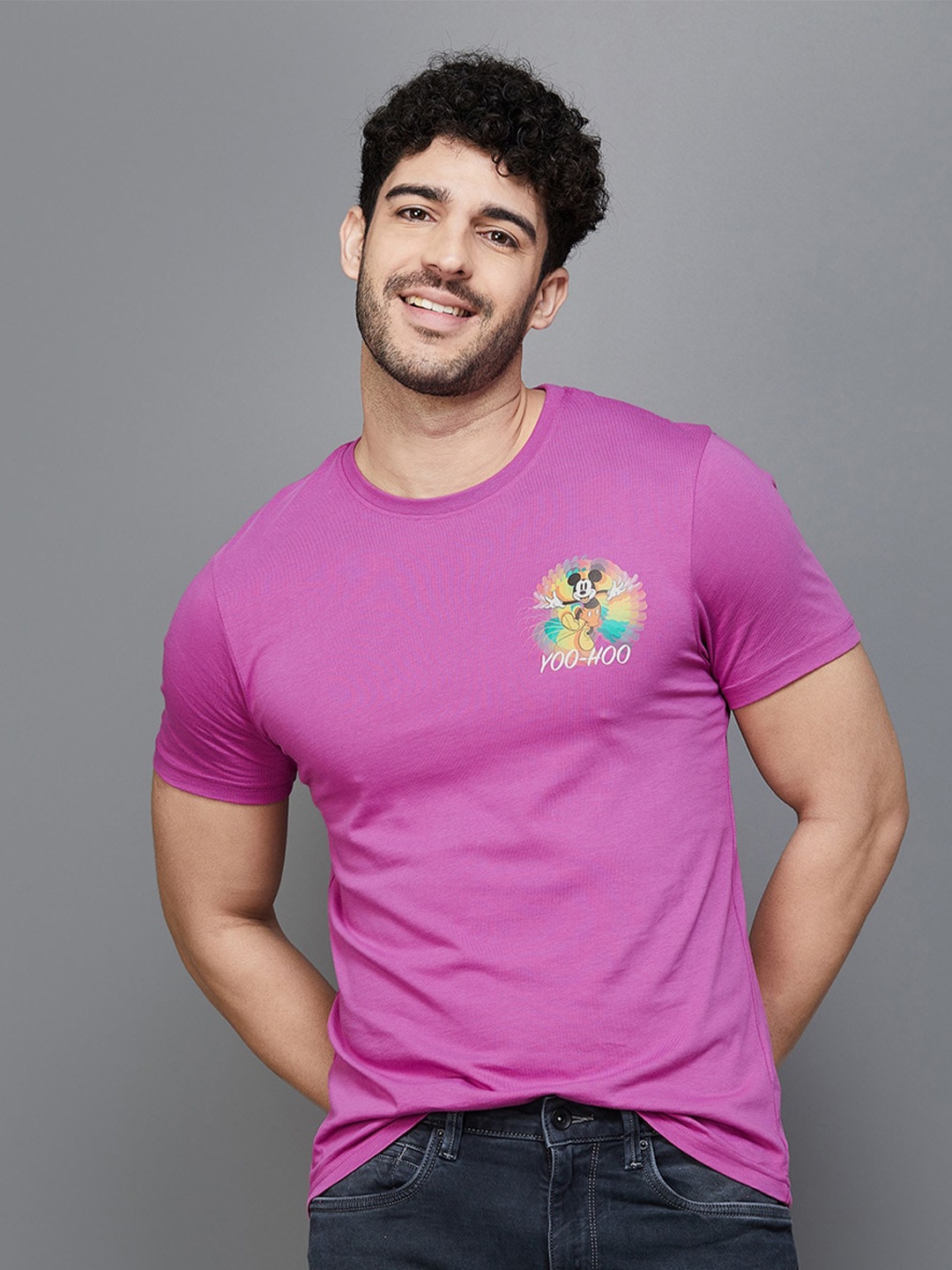 

Fame Forever by Lifestyle Mickey Mouse Printed Cotton T-shirt, Violet