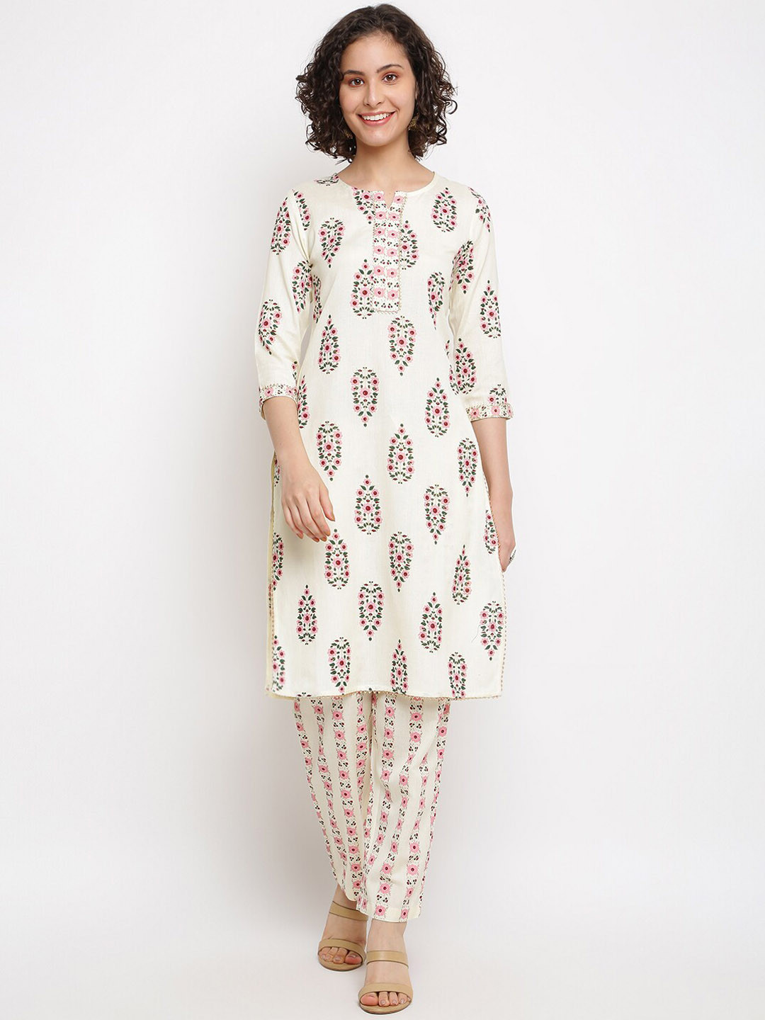 

IMARA Conversational Printed Regular Kurta with Palazzos, Off white