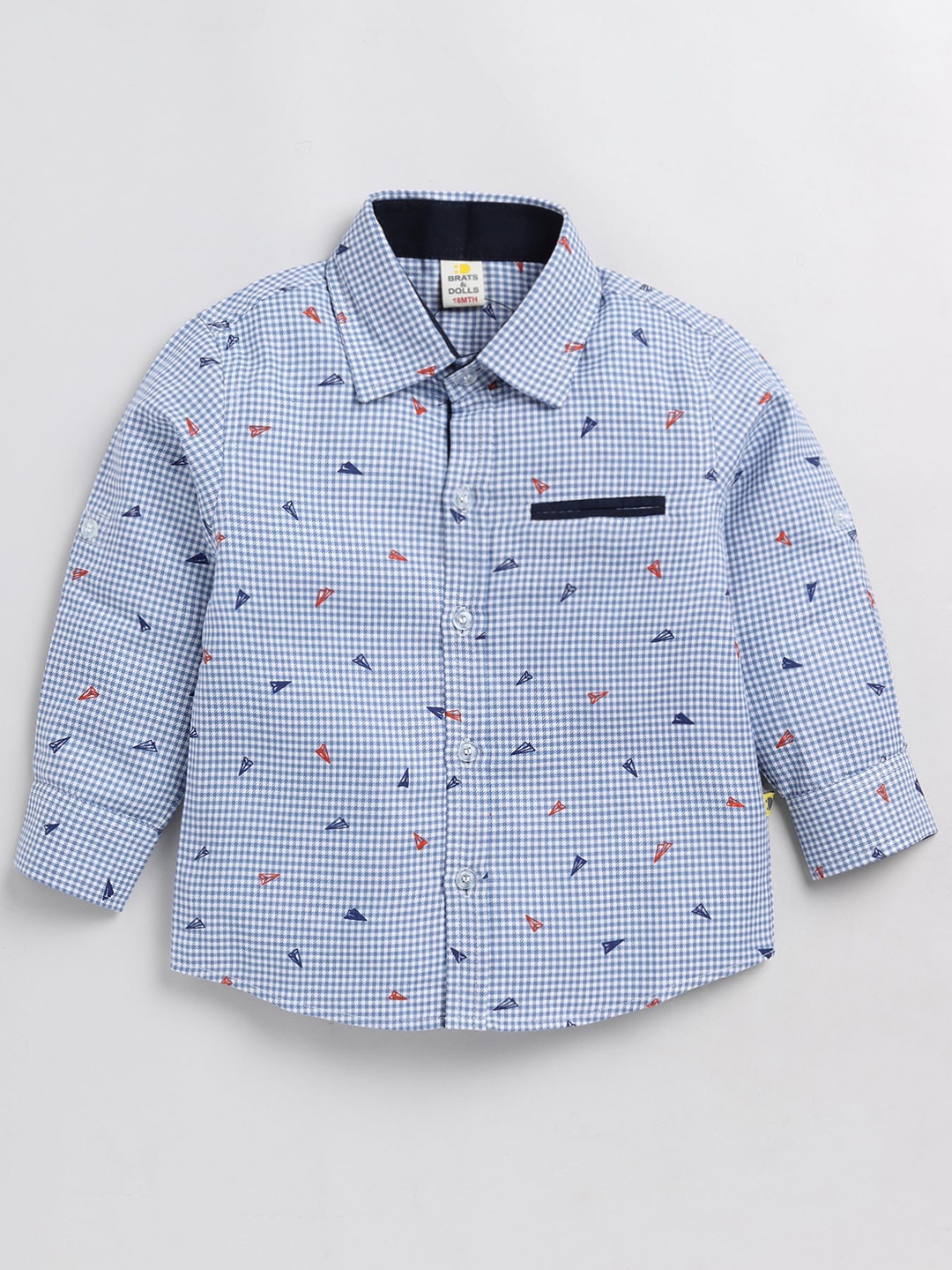 

BRATS AND DOLLS Boys Opaque Checked Pure Cotton Casual Shirt, Blue