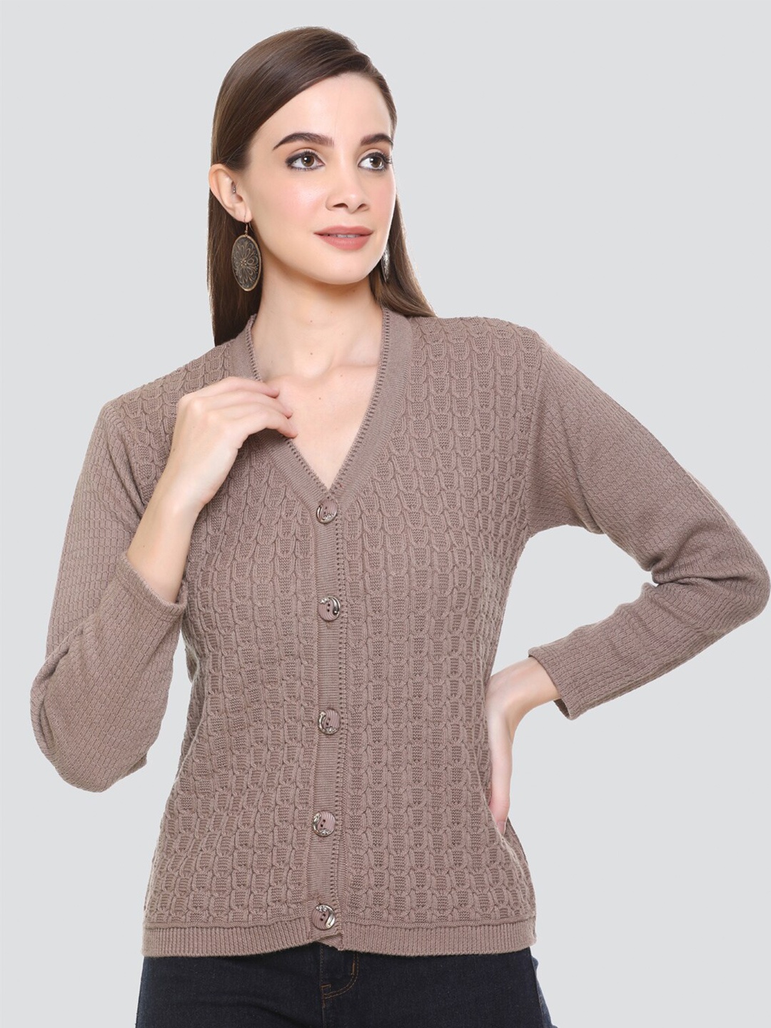 

GUYZ CLUB Self Design Cable Knitted Cardigan, Beige