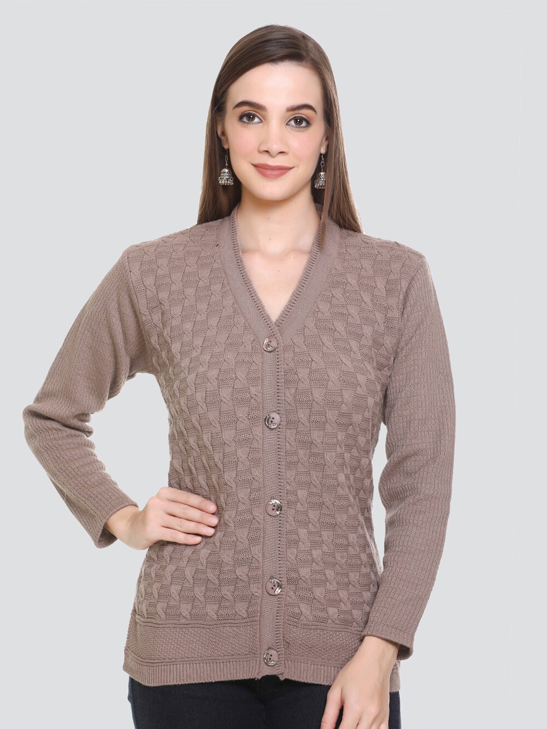 

GUYZ CLUB Self Design Cable Knitted Cardigan, Brown