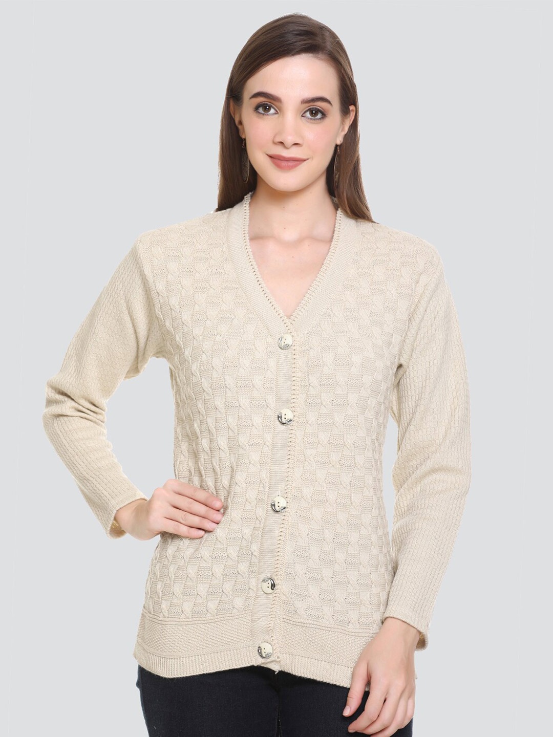 

GUYZ CLUB Self Design Cable Knitted Cardigan, Cream