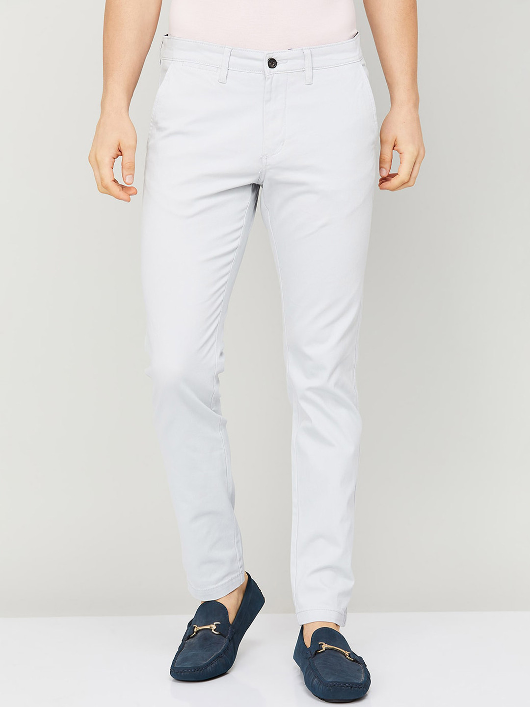 

CODE by Lifestyle Men Slim Fit Mid-Rise Cotton Lycra Trousers, Grey