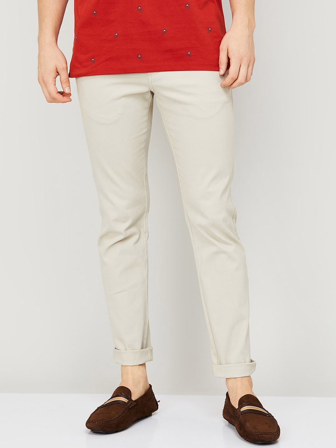 

CODE by Lifestyle Men Slim Fit Cotton Lycra Chinos Trousers, Beige