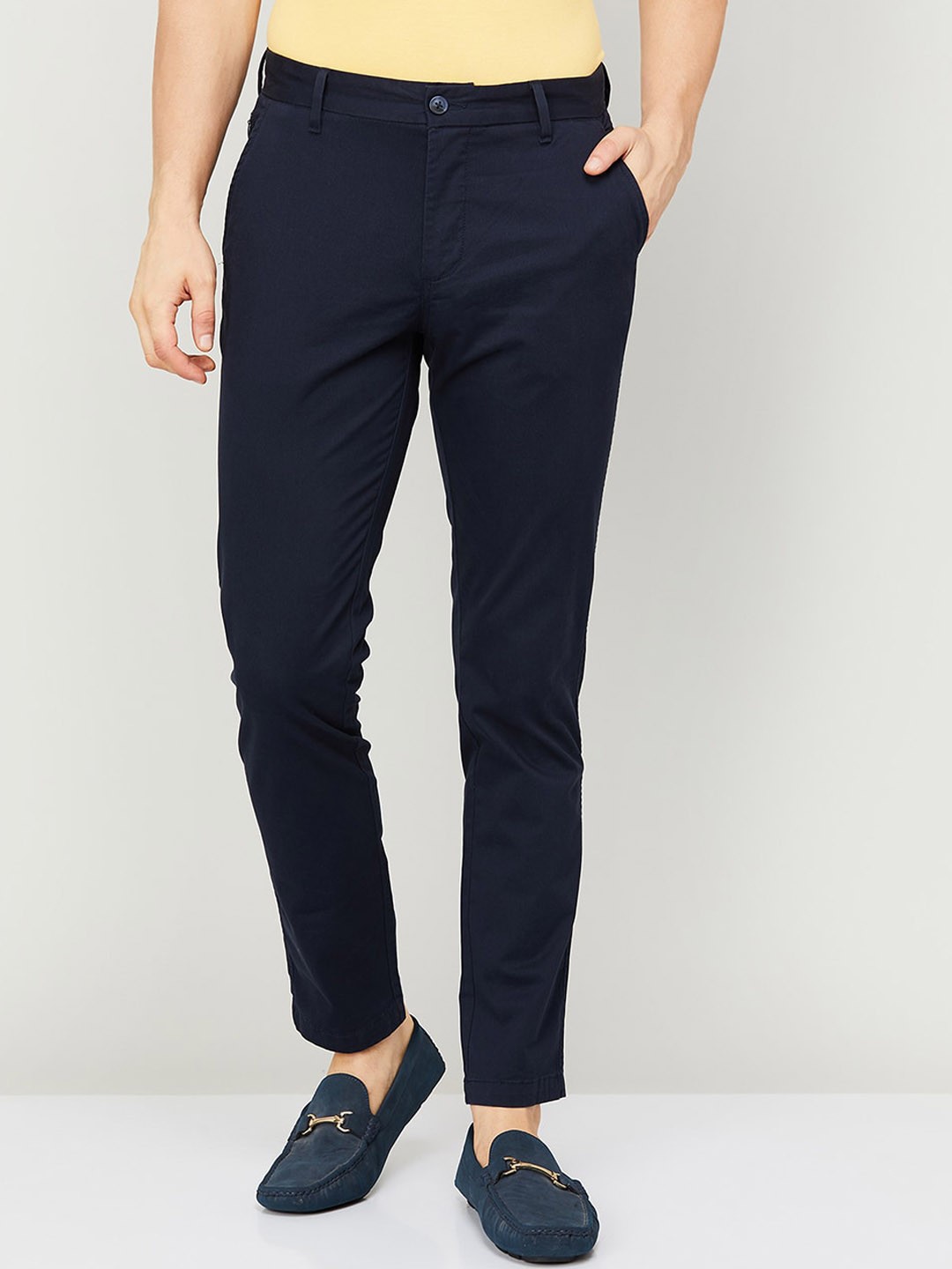 

CODE by Lifestyle Men Tapered Fit Cotton Lycra Chinos Trousers, Navy blue