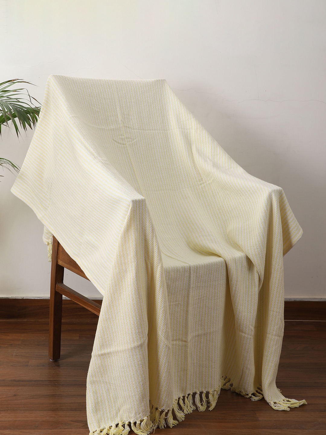 

Jamio Firati Yellow & Off-White Striped Pure Cotton Throws