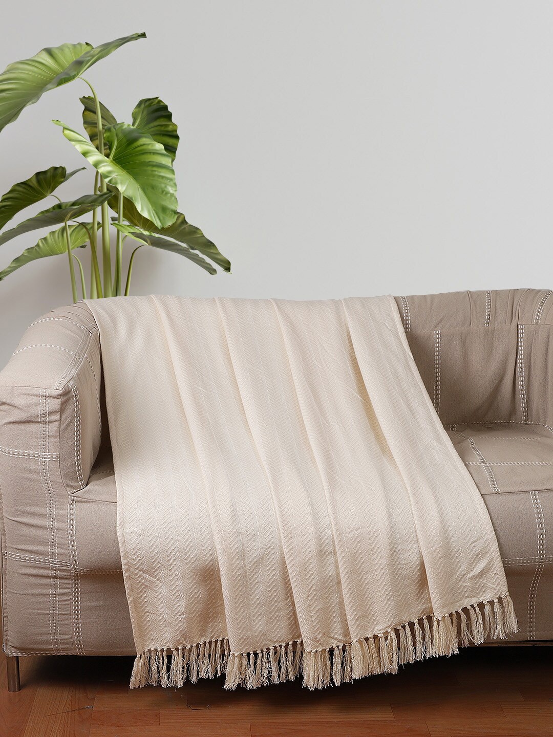 

Jamio Firati Cream-Coloured Self-Design Cotton Throw