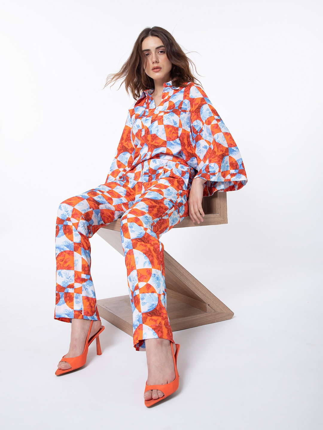 

RAREISM Women Floral Printed High-Rise Slim Fit Trousers, Orange