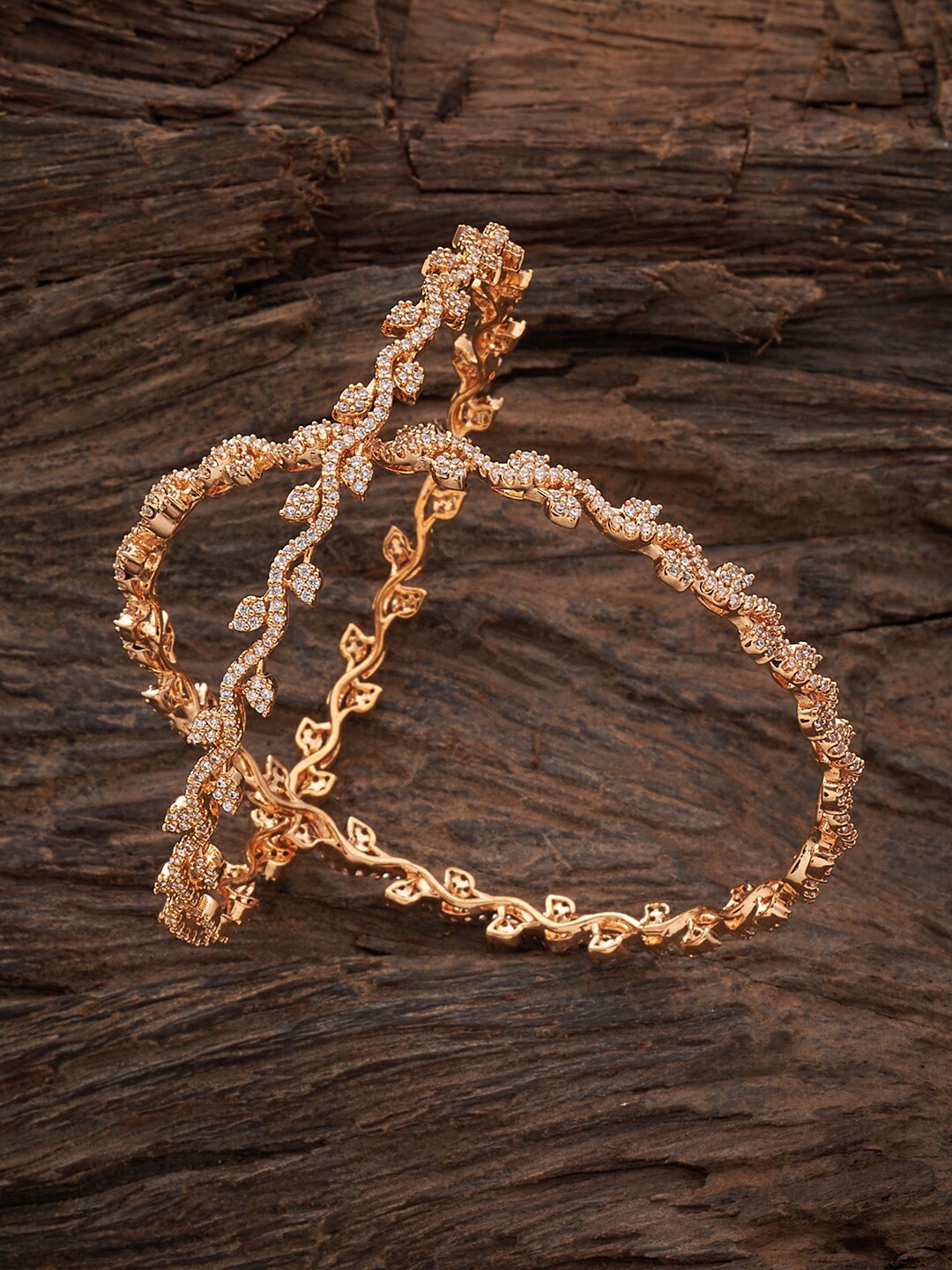

Kushal's Fashion Jewellery Set Of 2 Gold-Plated Zircon Stone Studded Bangle