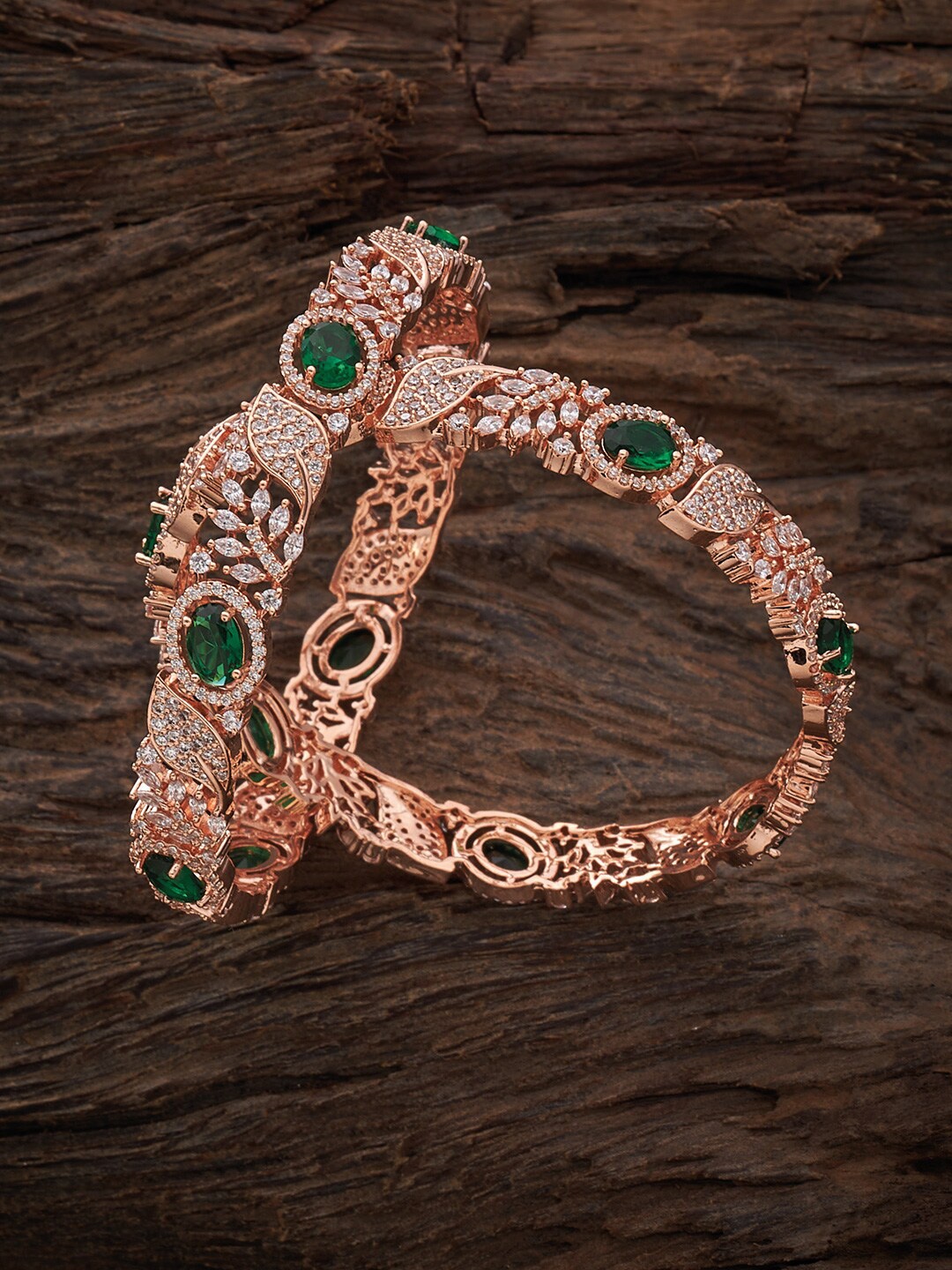 

Kushal's Fashion Jewellery Set Of 2 Rose Gold-Plated Zircon Studded Bangle