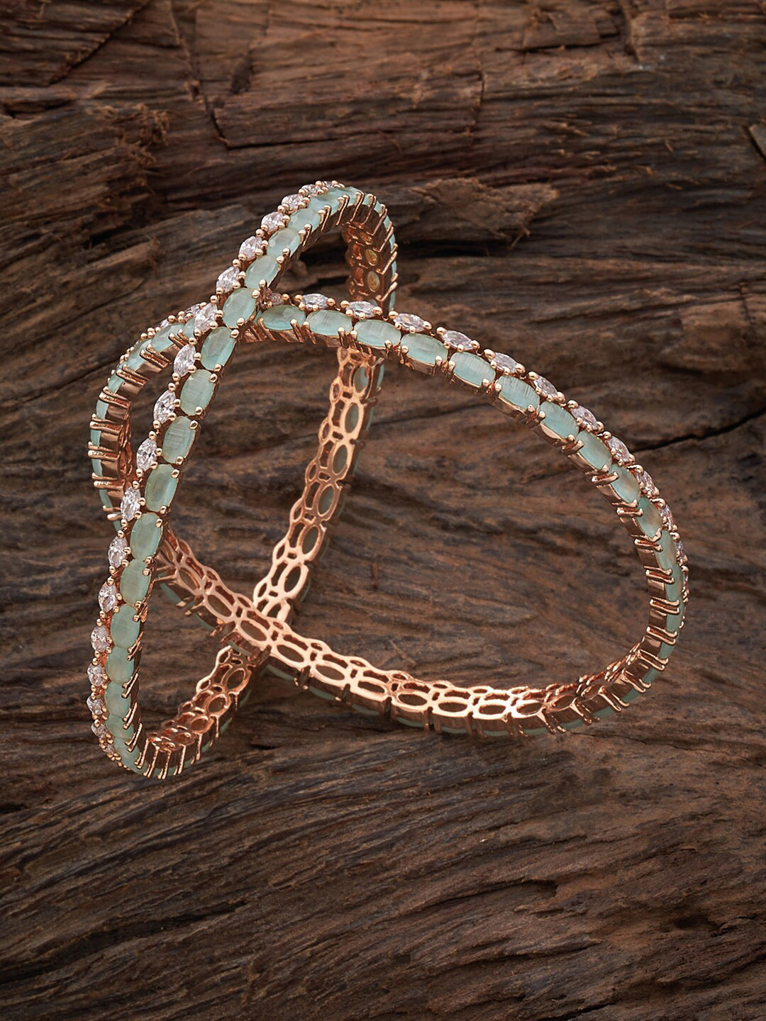 

Kushal's Fashion Jewellery Set Of 2 Rose Gold-Plated CZ-Studded Bangles