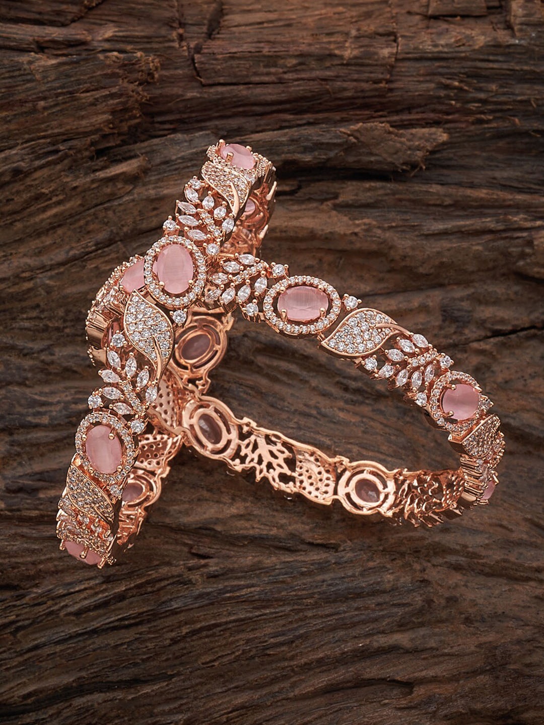 

Kushal's Fashion Jewellery Set Of 2 Rose Gold-Plated & Zircon-Studded Bangles