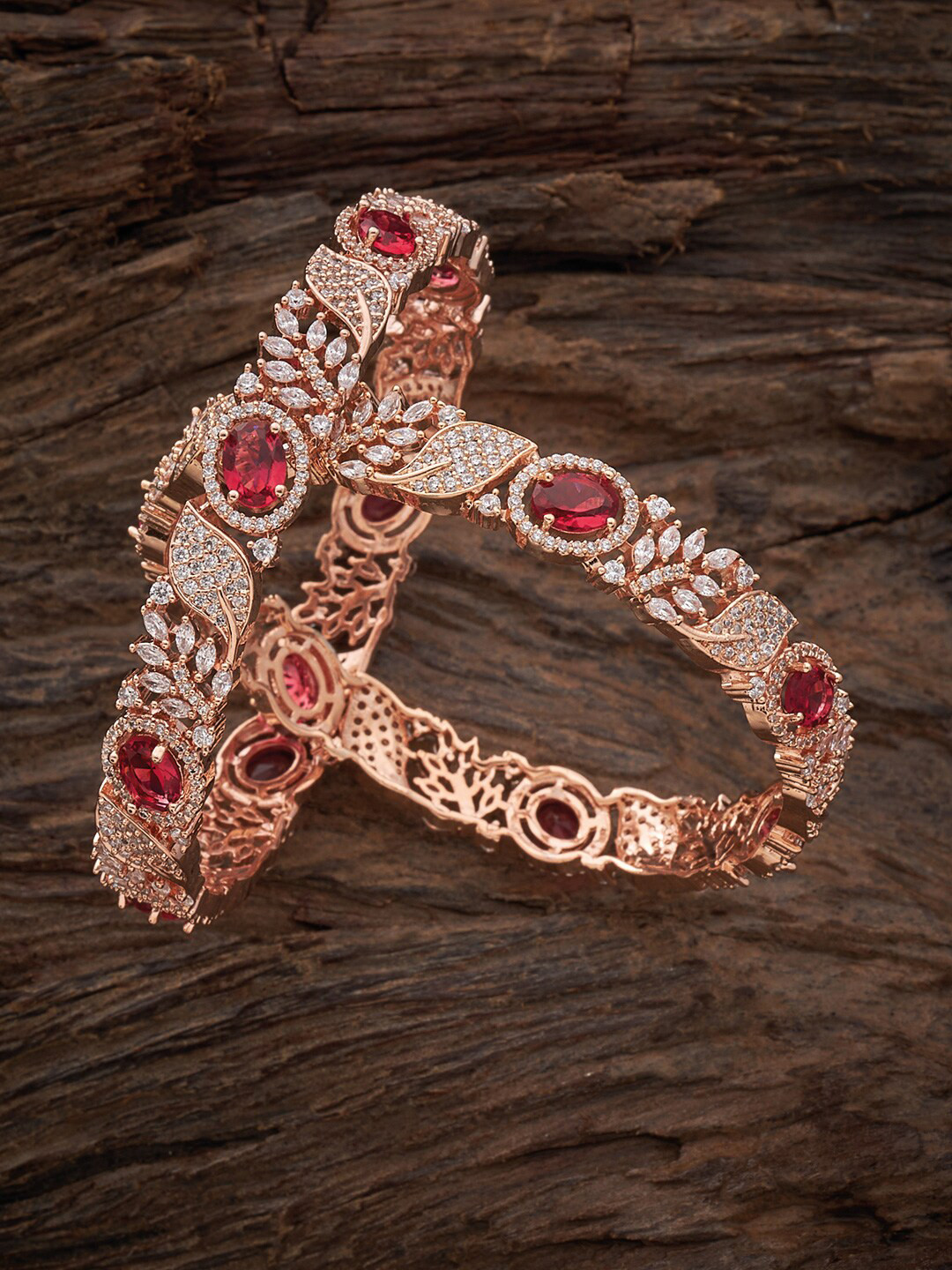 

Kushal's Fashion Jewellery Set of 2 Rose Gold-Plated CZ-Studded Bangles