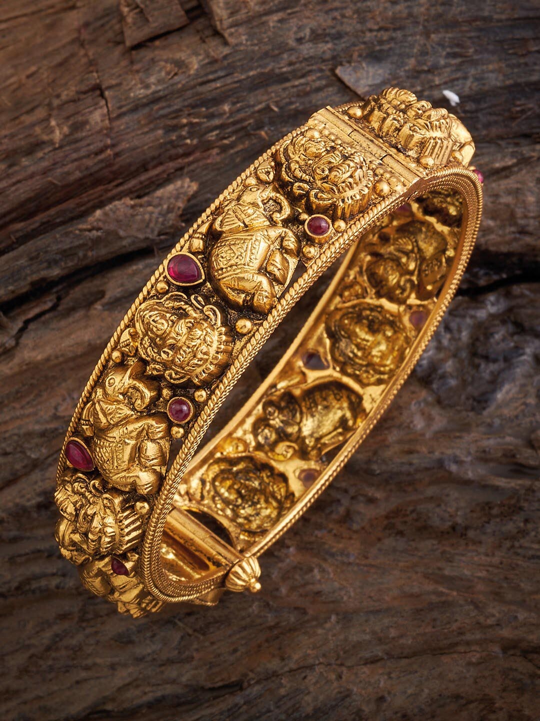 

Kushal's Fashion Jewellery 92.5 Pure Silver Temple Kundan-Studded Bangle, Gold