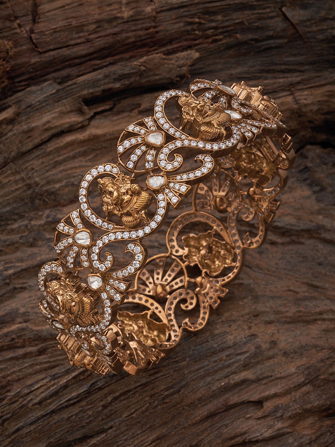 

Kushal's Fashion Jewellery 92.5 Pure Silver Pemple Design Kundan-Studded Bangle, Gold