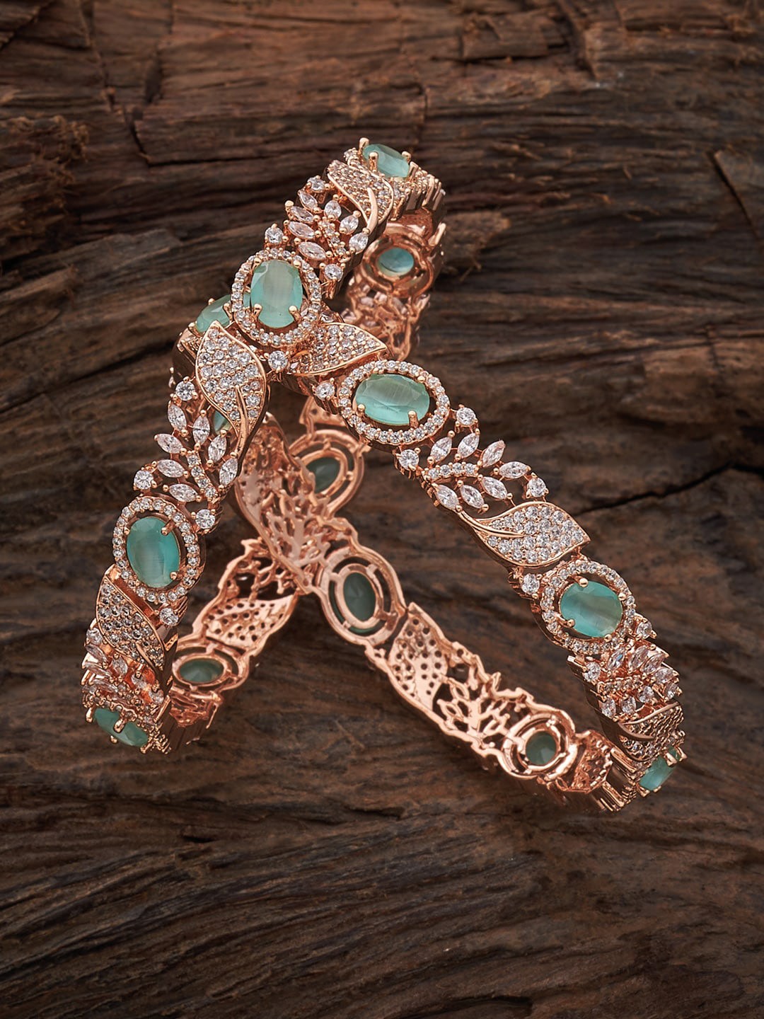 

Kushal's Fashion Jewellery Set Of 2 Rose Gold-Plated CZ-Studded Bangles