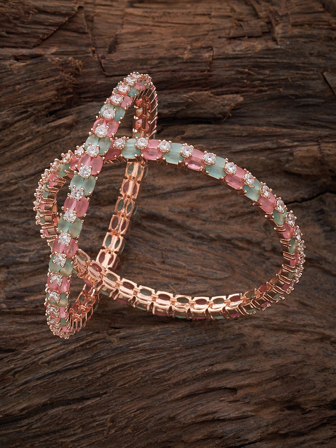 

Kushal's Fashion Jewellery Set Of 2 Rose Gold-Plated CZ-Studded Bangles