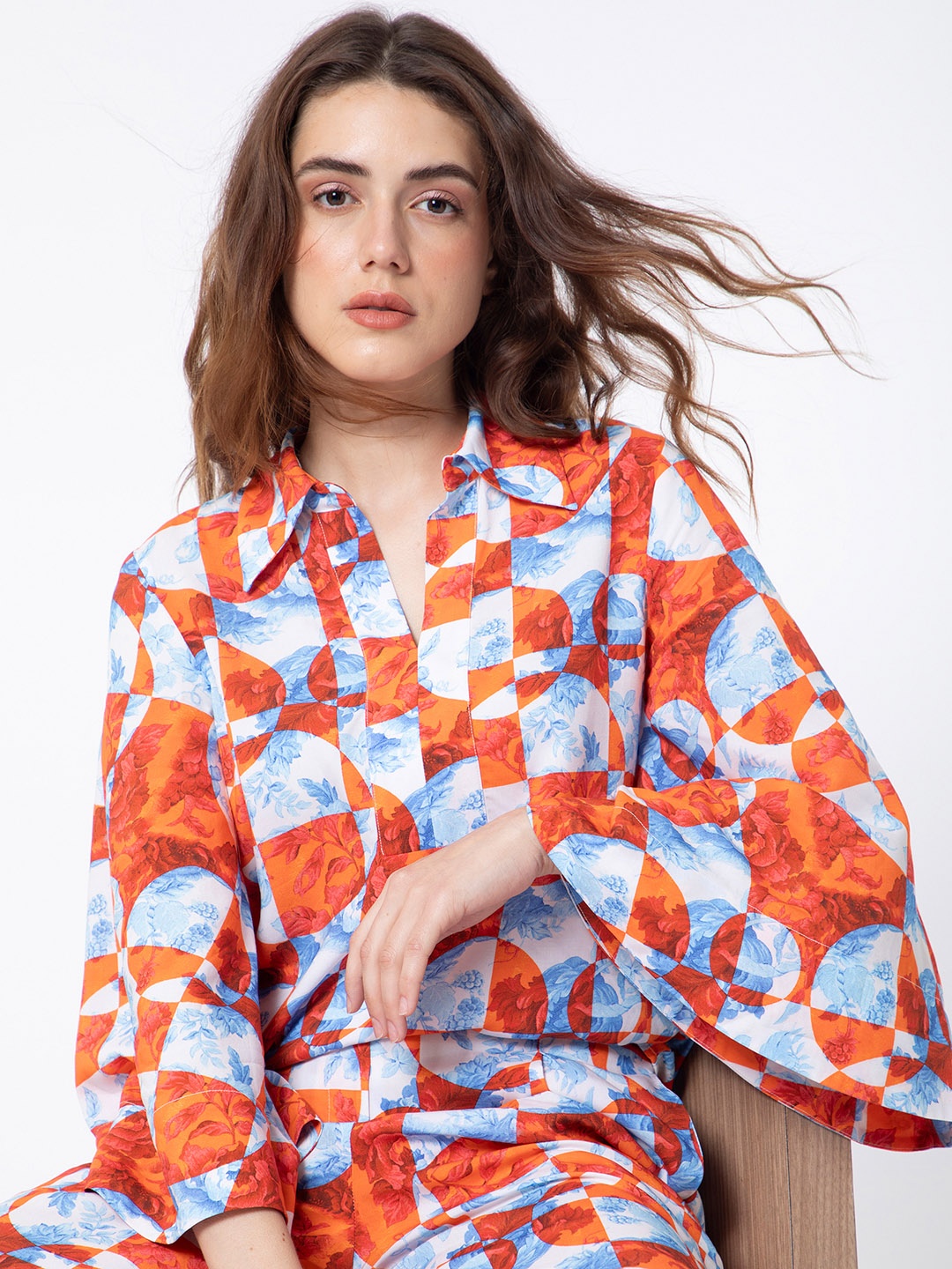 

RAREISM Floral Printed Shirt Style Top, Orange