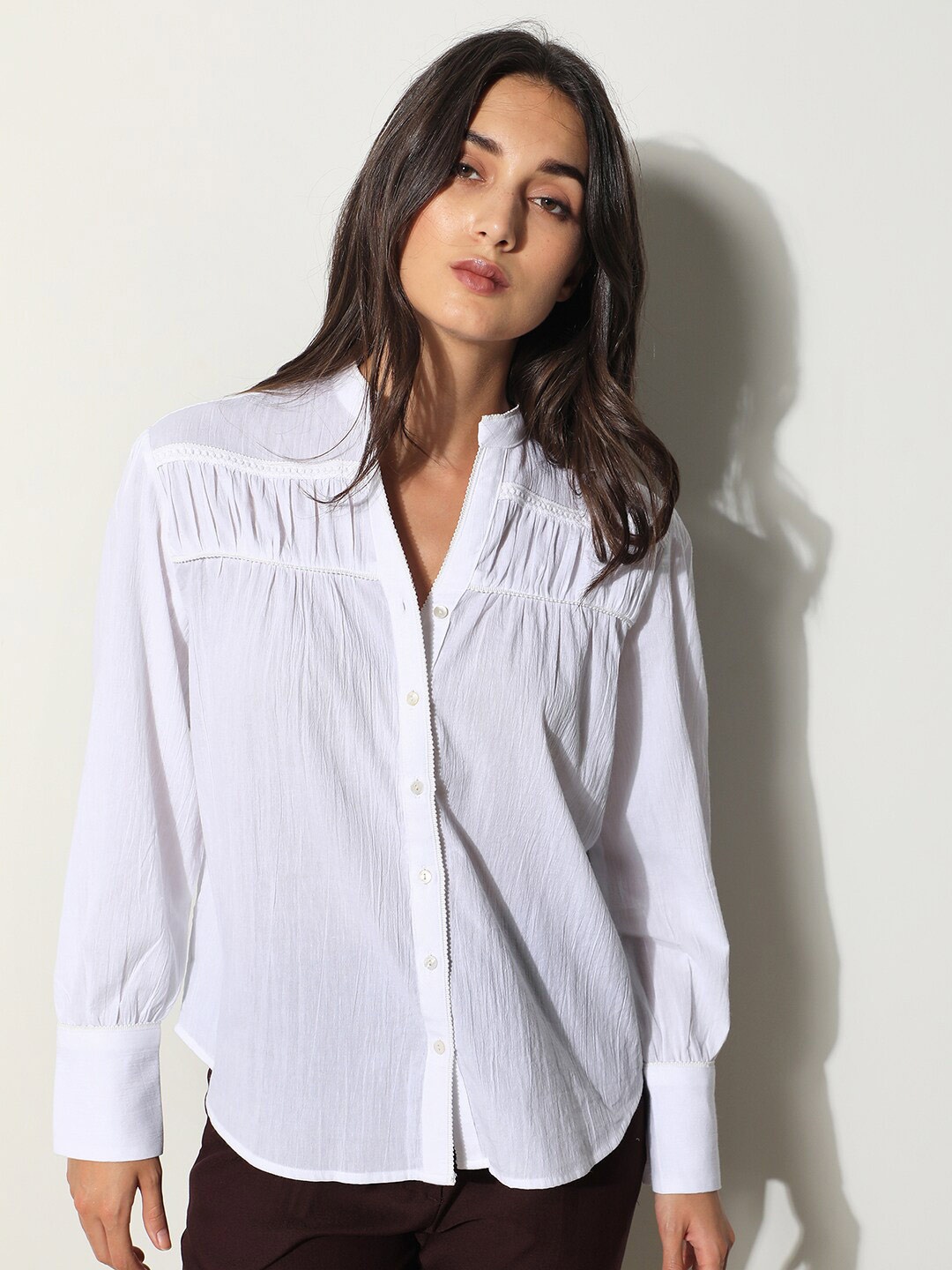 

RAREISM Mandarin Collar Cotton Top, Blue