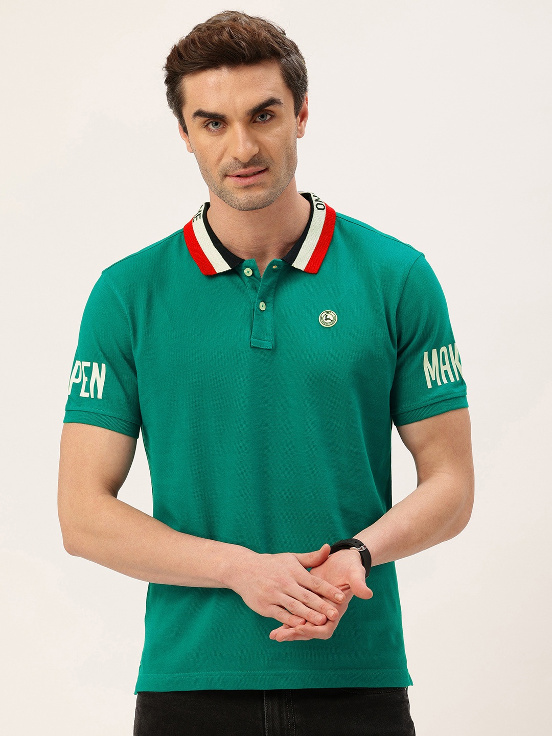 

Parx Typography Printed Polo Collar Pure Cotton T-shirt, Green