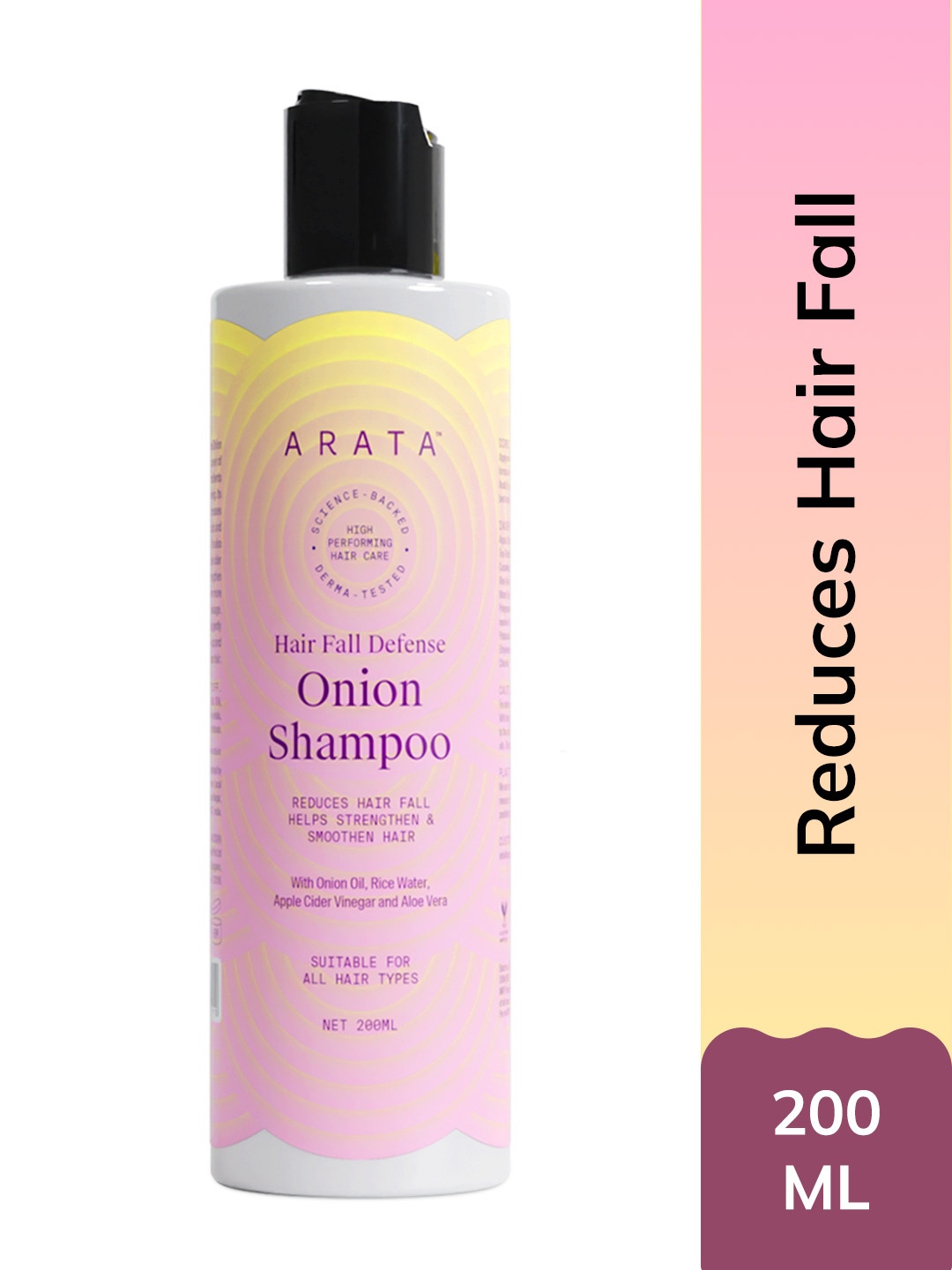 

ARATA Hair Fall Defense Onion Shampoo with Rice Water & Apple Cider Vinegar - 200 ml, Pink