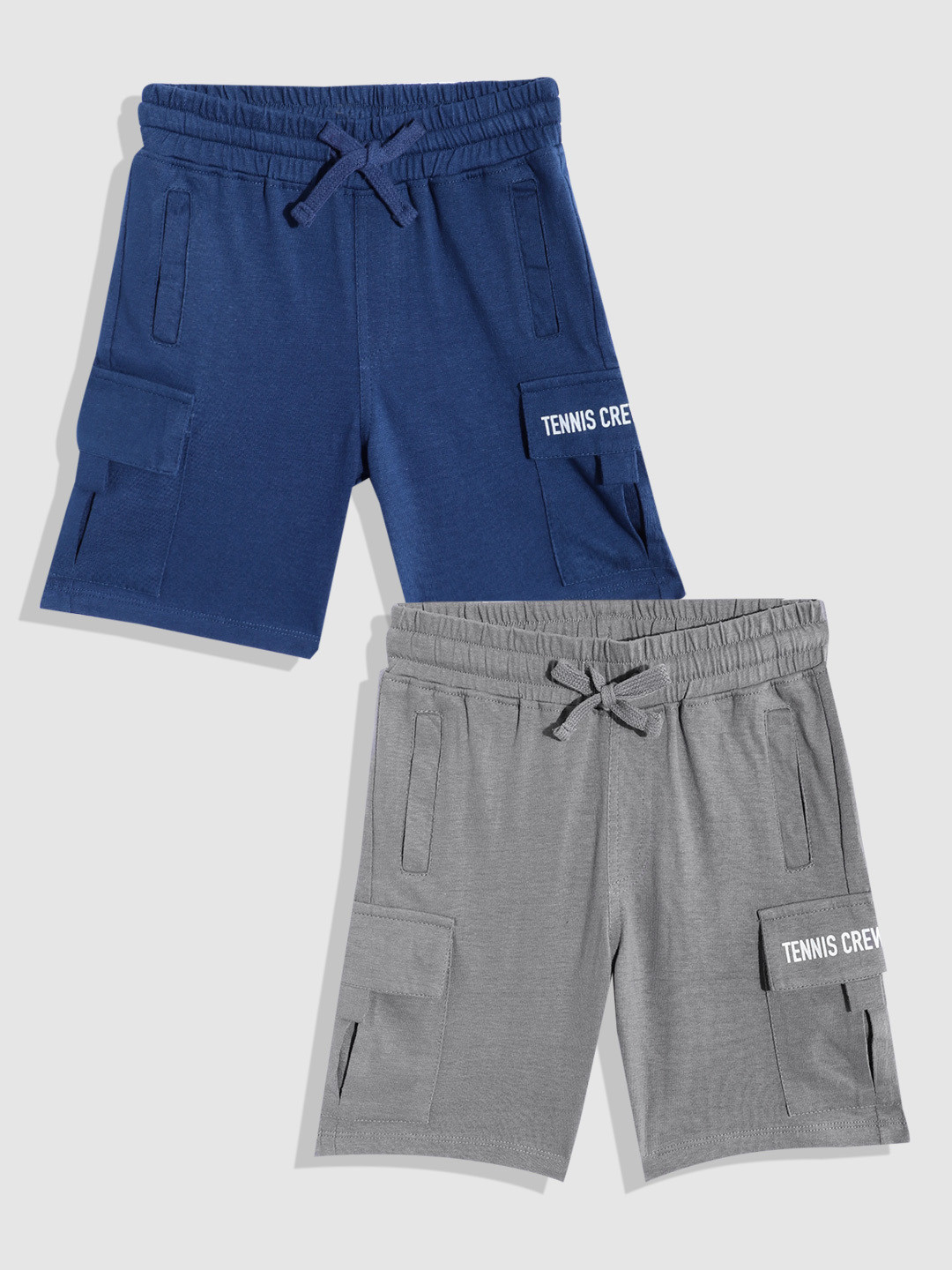 

YK Boys Set of 2 Slim Fit Mid Rise Cotton Shorts, Navy blue