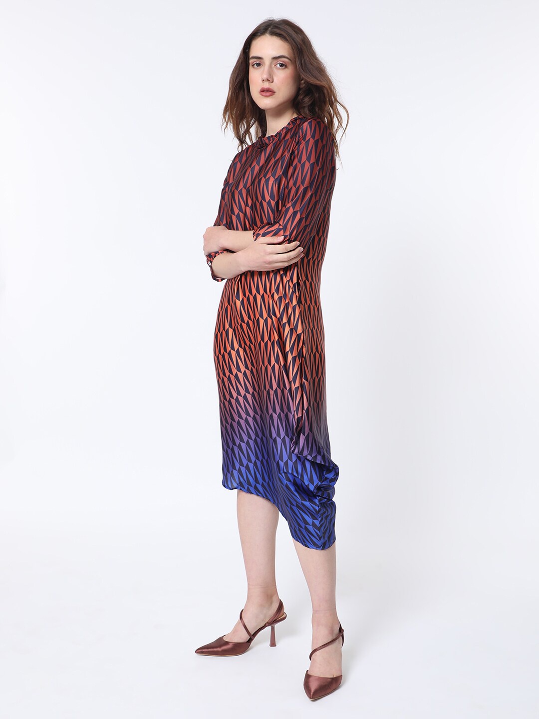 

RAREISM Ombre Geo Print Drape Dress, Black