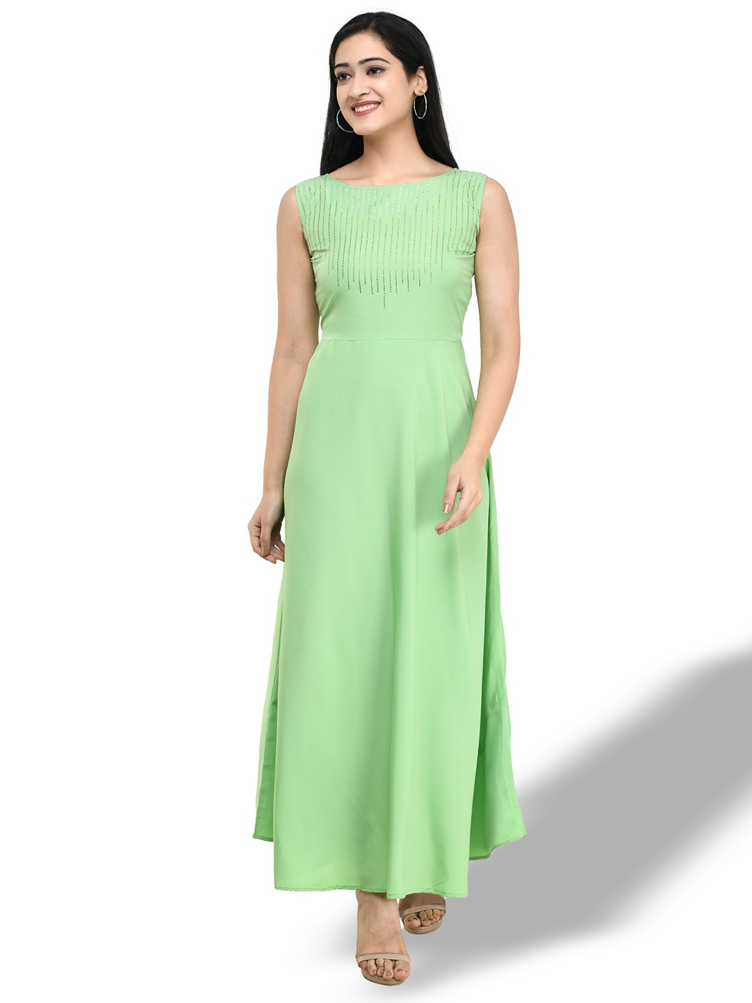 

OCEANISTA Embellished Sleeveless Maxi Dress, Lime green