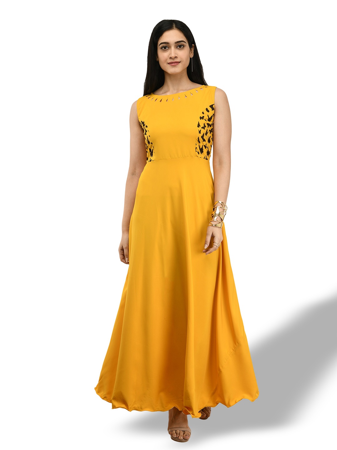 

OCEANISTA Conversational Printed Sleeveless Maxi Dress, Yellow