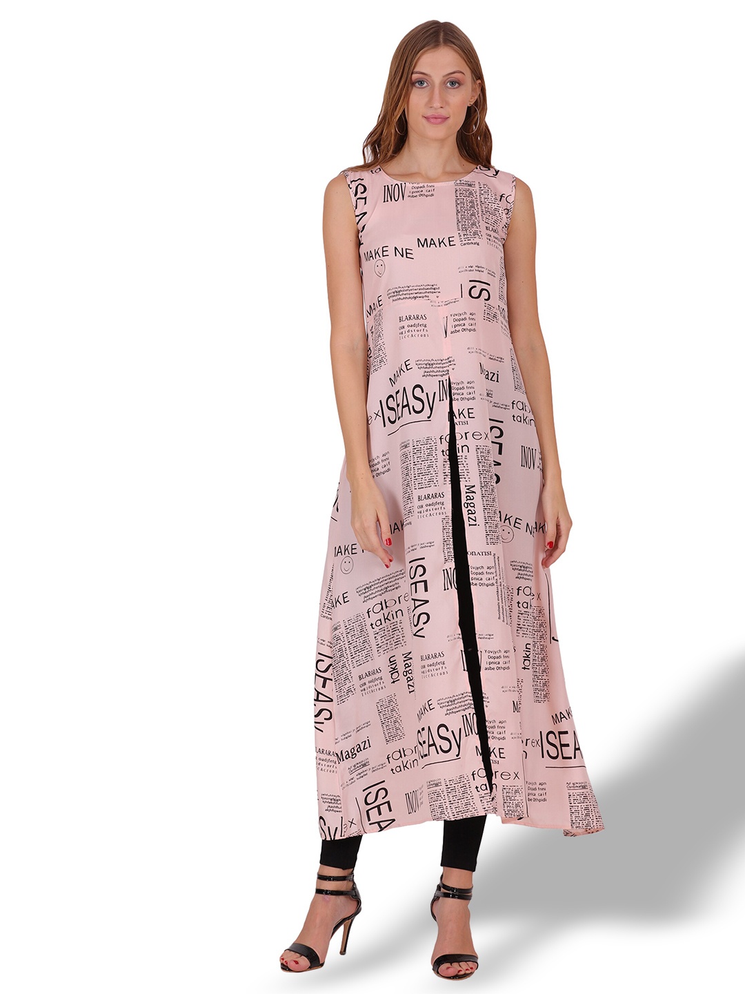 

OCEANISTA Typography Printed Round Neck A-Line Dress, Pink