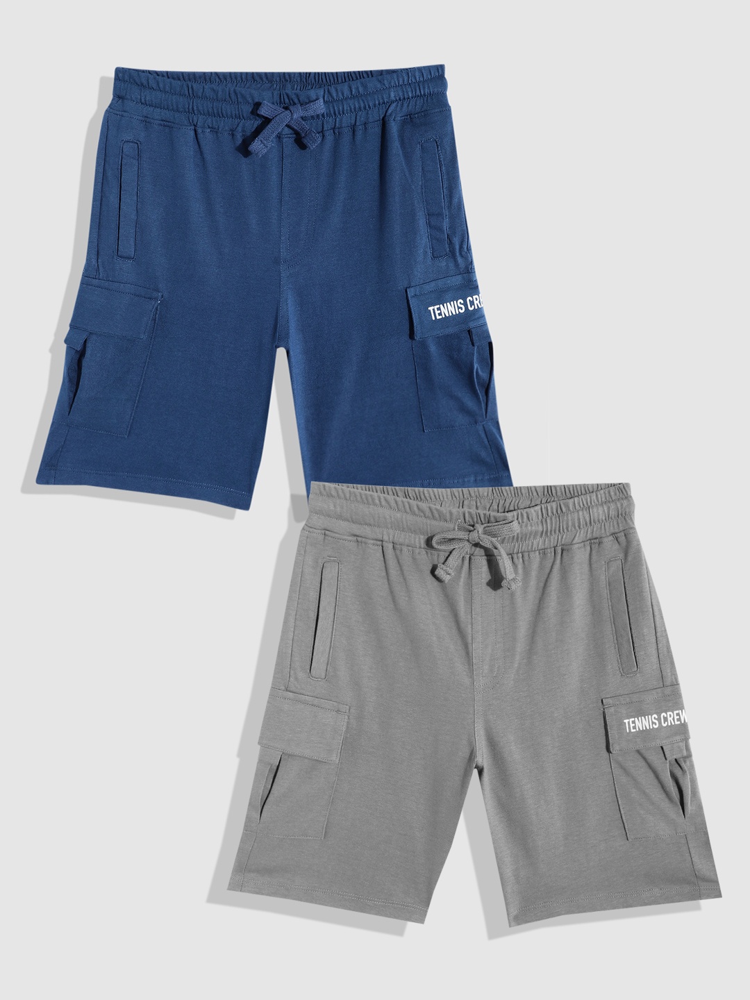 

YK Boys Set of 2 Slim Fit Mid Rise Cotton Shorts, Navy blue