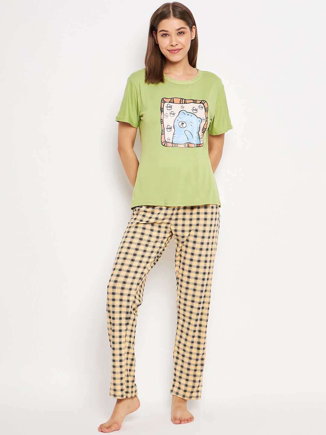 

Camey Graphic Printed Night Suit, Green
